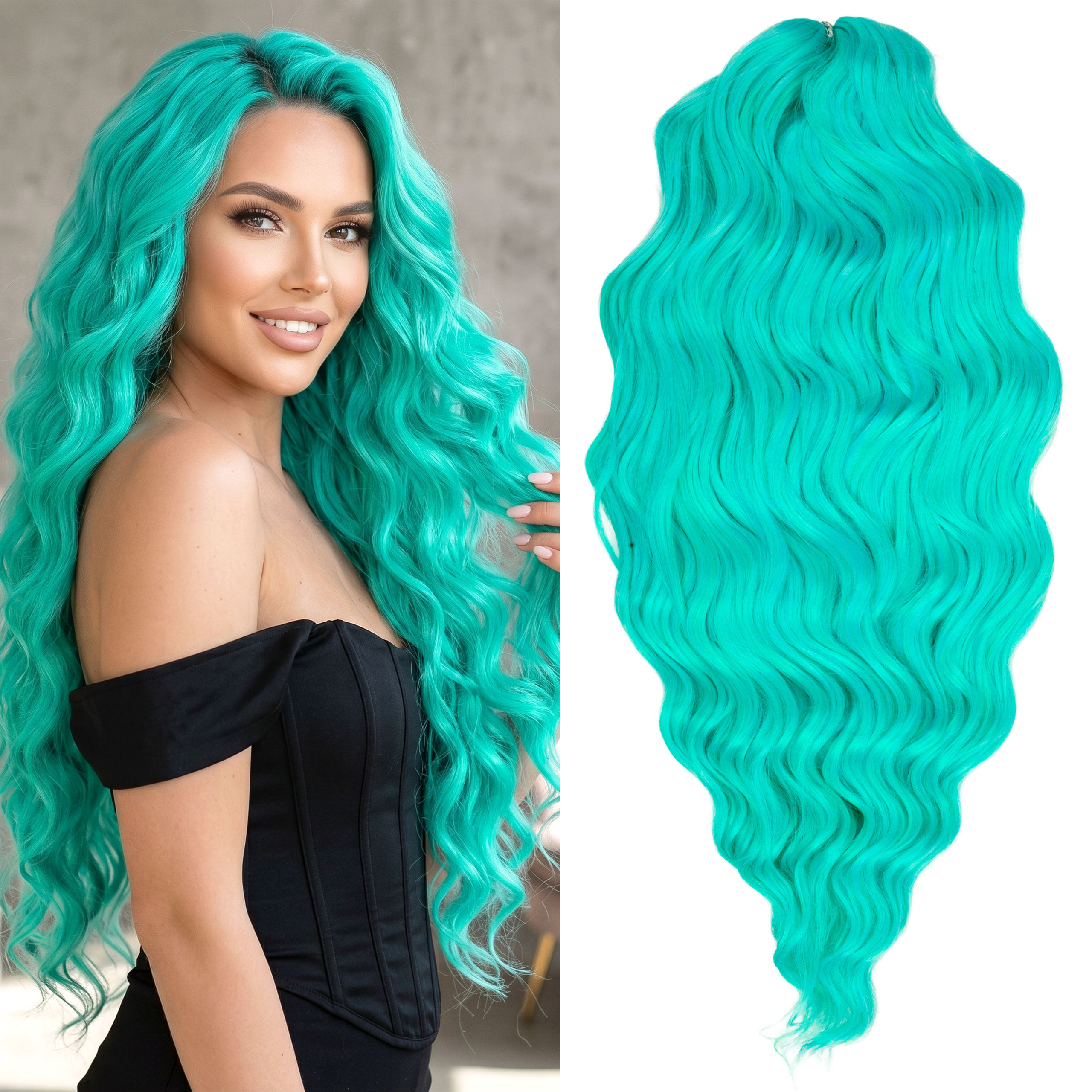 Syntetické vlasy vlna na česání Afroloki Anna tyrkysová mořská 300g 50cm