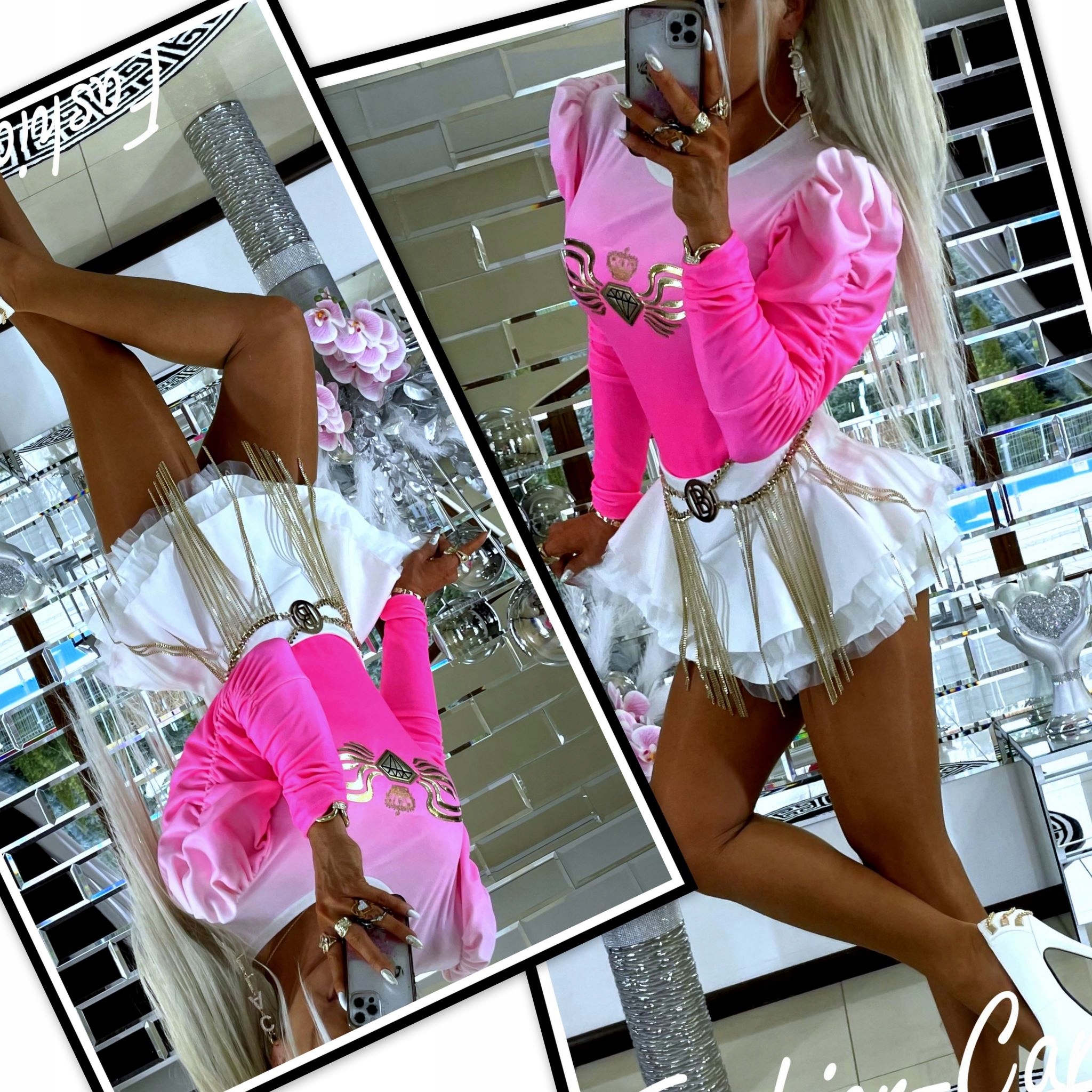 Bluzka Ombre Z Różem Złote Logo Bufki Marka inna