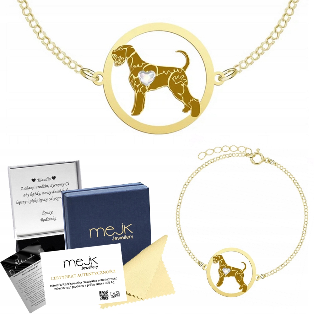 Zlatý náramek s kníračem Obr 925 Žena Gravírování Dedikace Bonus