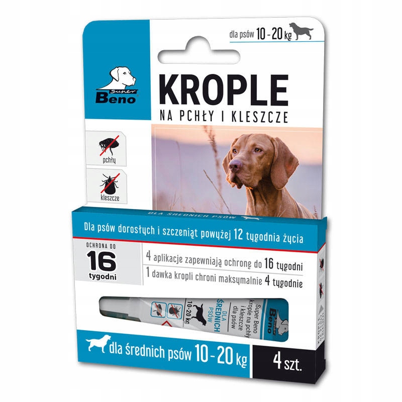 

Beno krople przeciw pchłom 10-20 kg,4x2,5ml