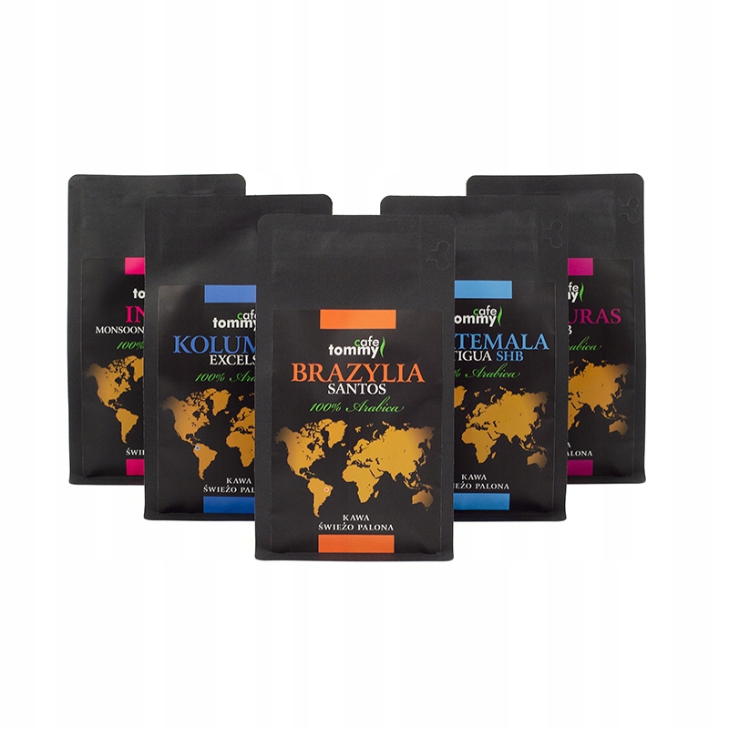 Levně Dárková sada Káva zrnková 100% Arabica dárek 5x150g Tommy Cafe