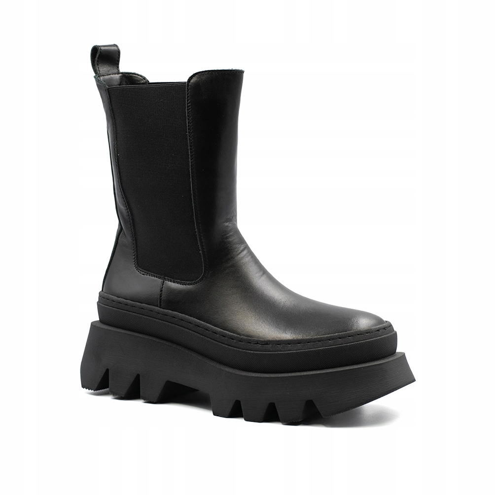 černé dámské kotníkové boty na platformě traper, zateplená podrážka CheBello 40