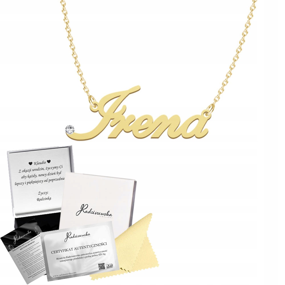 Zlatý náhrdelník s jménem Irena Řetízek Stříbro 925 Dárek Věnování