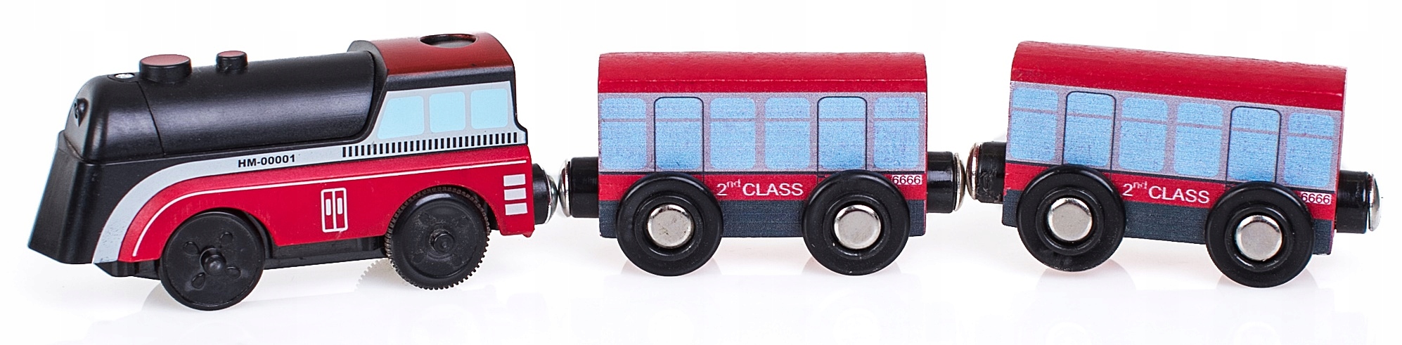 Drewniana kolejka elektryczna na baterie pociąg tory + droga auta zwierzęta Bohater brak