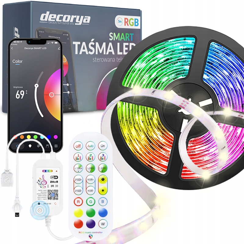 Wodoodporna Taśma Led Rgb Wifi Sterowana Telefonem Aplikacja Pilot 230V 5m