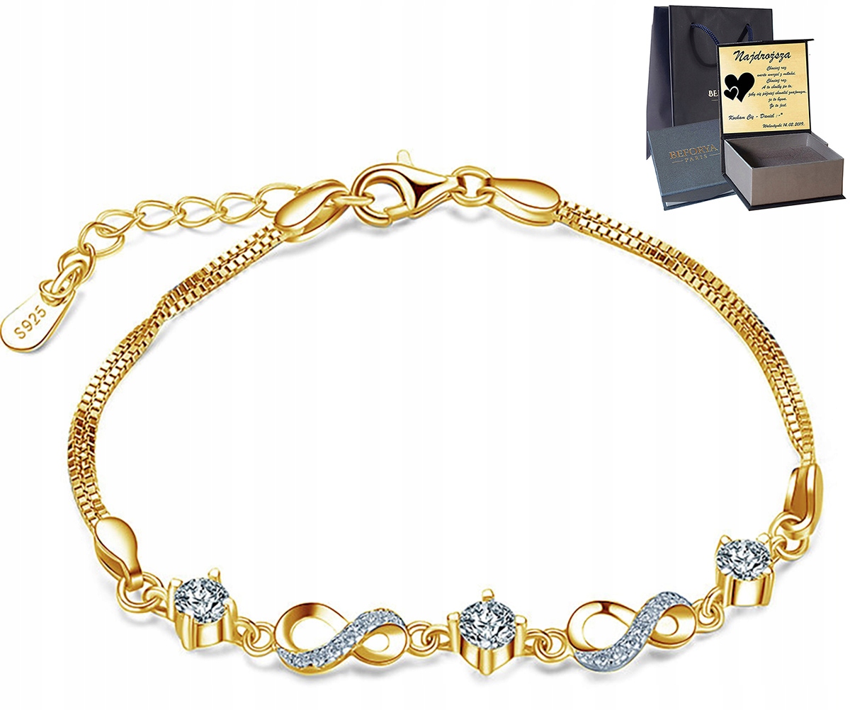 Zlatý náramek Stříbro 925 Celebrity Zirkony Gravírování jako Dárek pro ženy