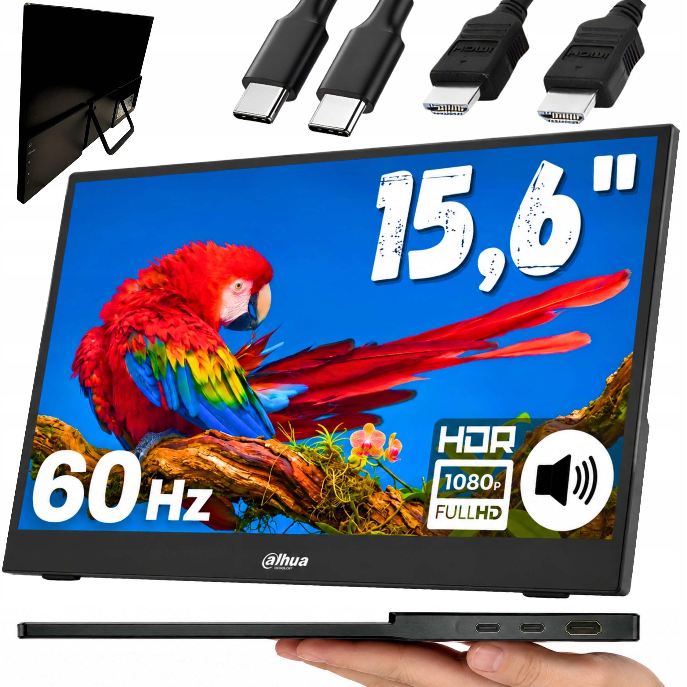 Monitor Przenośny Usb C 15,6 Cali Ips Full Hd z Głośnikami Lekki