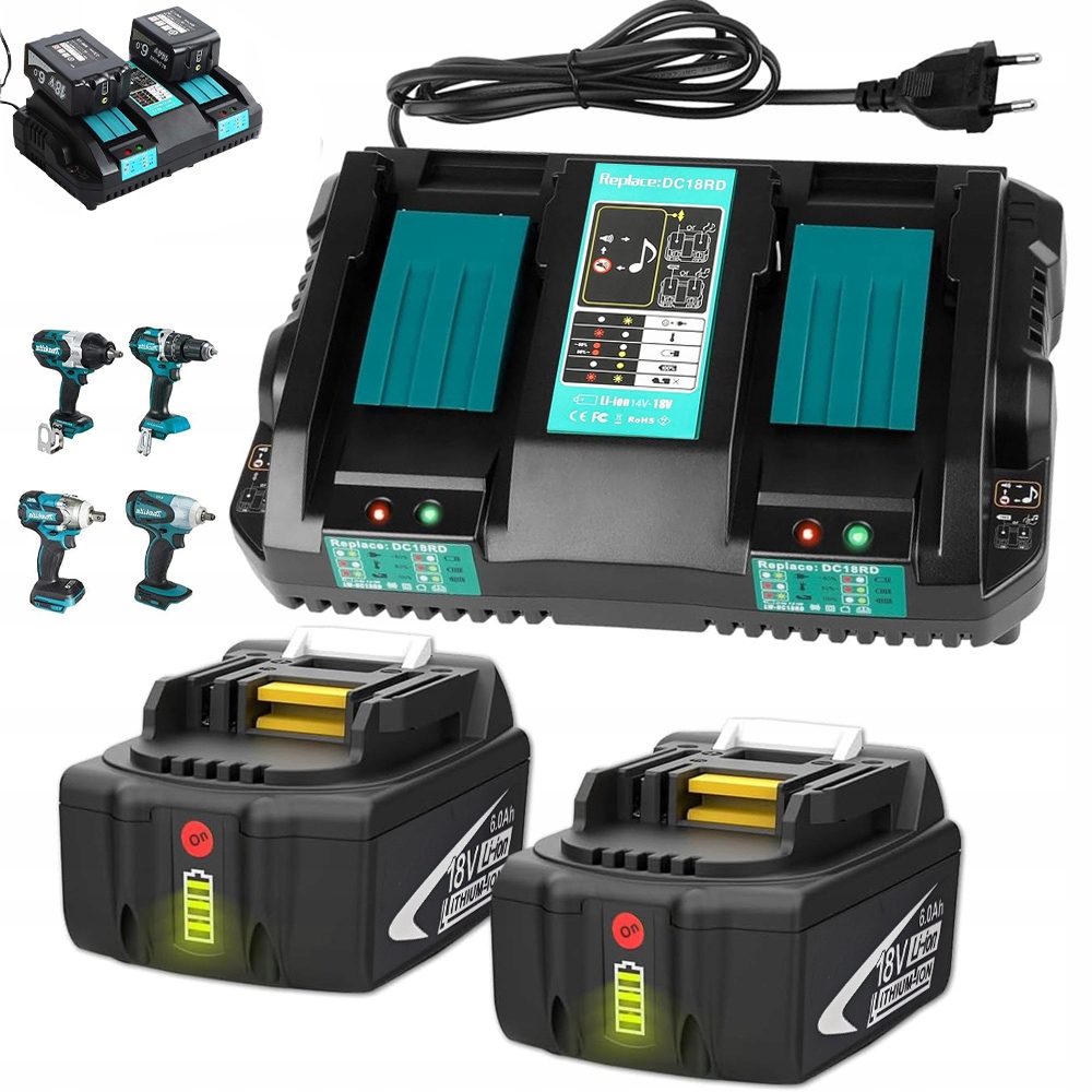 Baterie 18V 6AH Pro Makita BL1860 BL1850 BL1840 2 Ks Nabíječka Čip Led