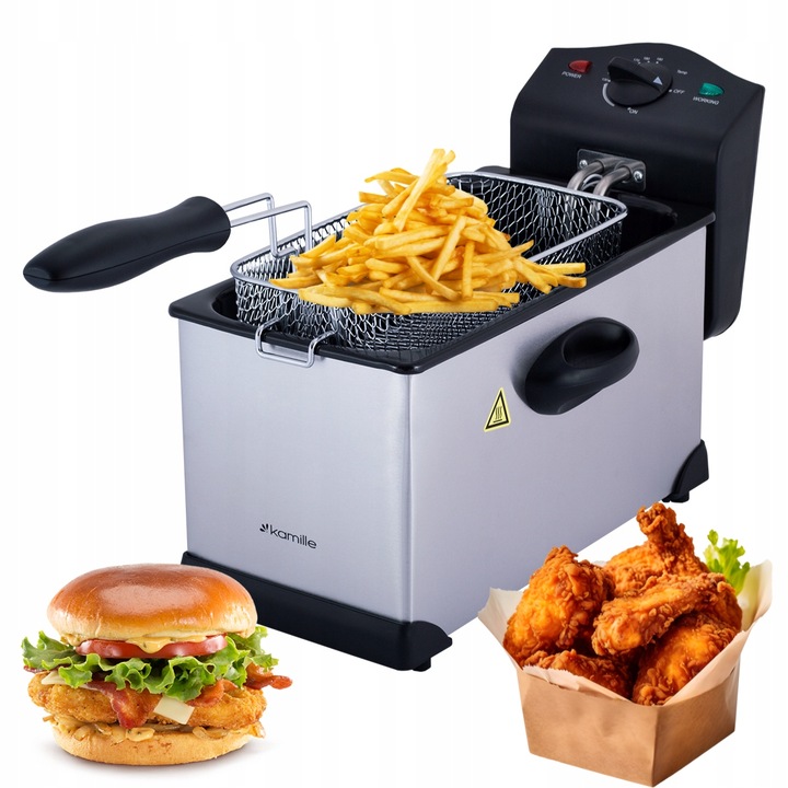 Frytkownica Frytownica Mocna Kompaktowa 3,0 L Frytki Kurczaki Kamille