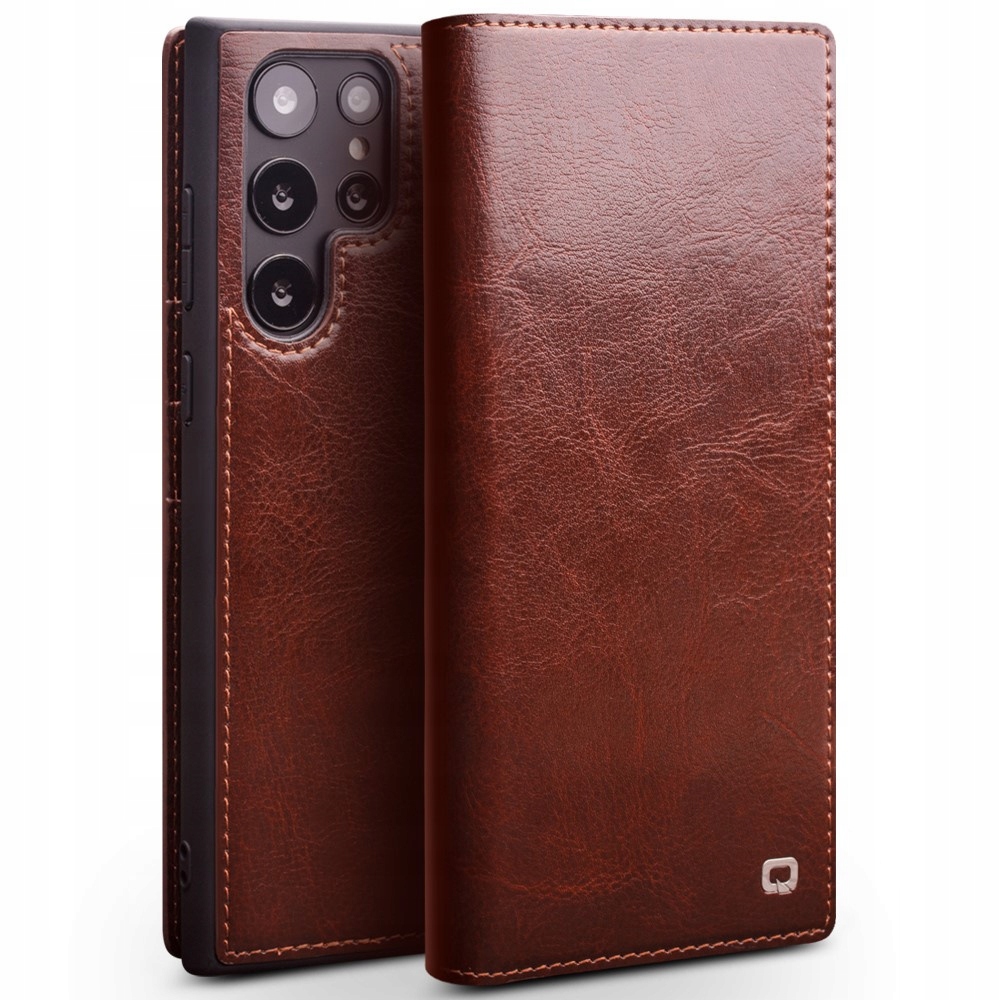 Kožené Flipové pouzdro pro Galaxy S22 Ultra 5G, Qialino Leather Wallet