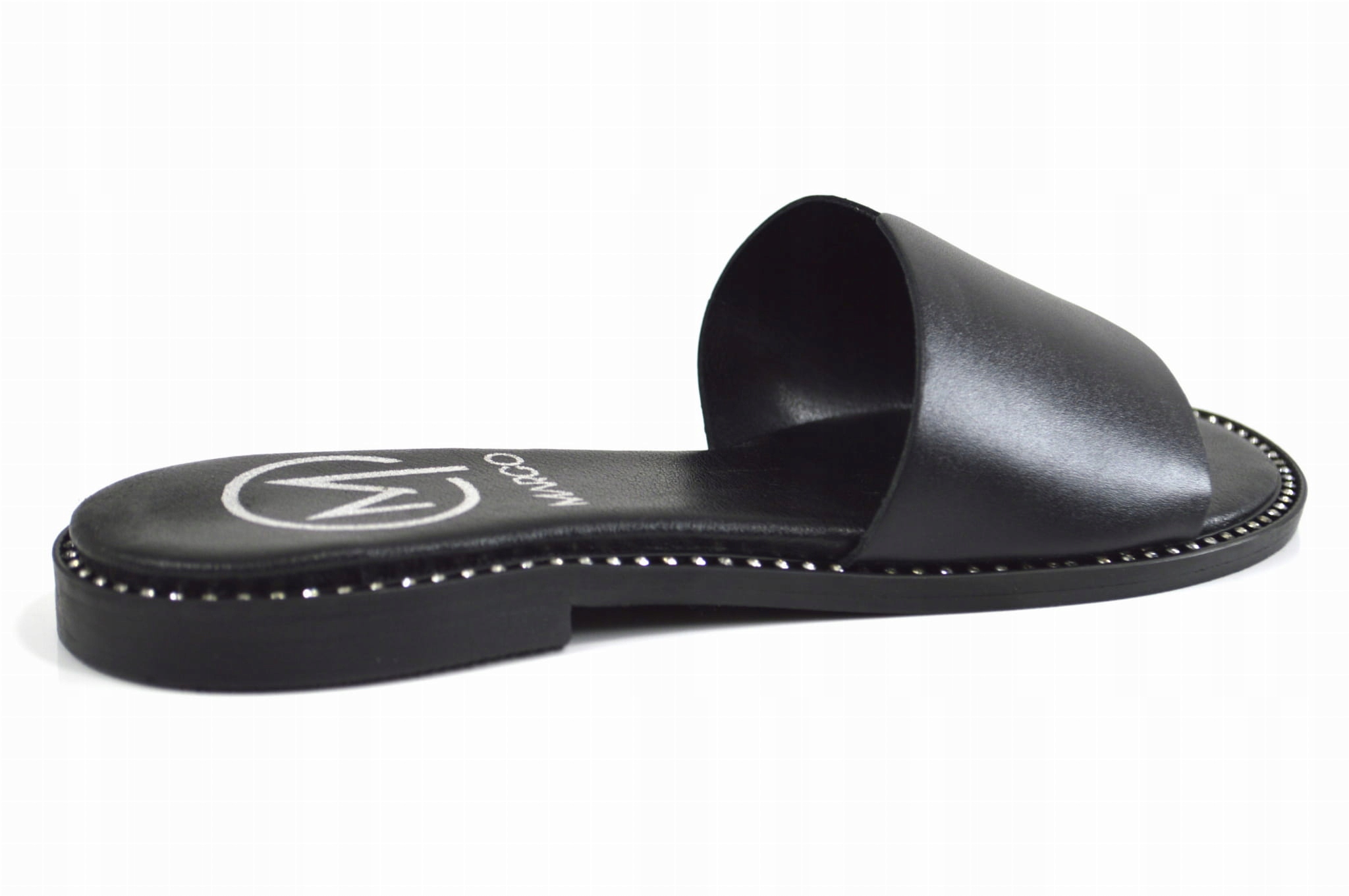 Czarne klapki skórzane z ozdobnym spodem - 37, Czarny Marka bez marki