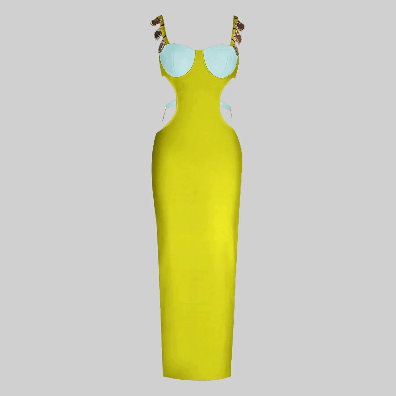 Šaty Večerní obvazové bodycon žluté Maxi glamour XL 42