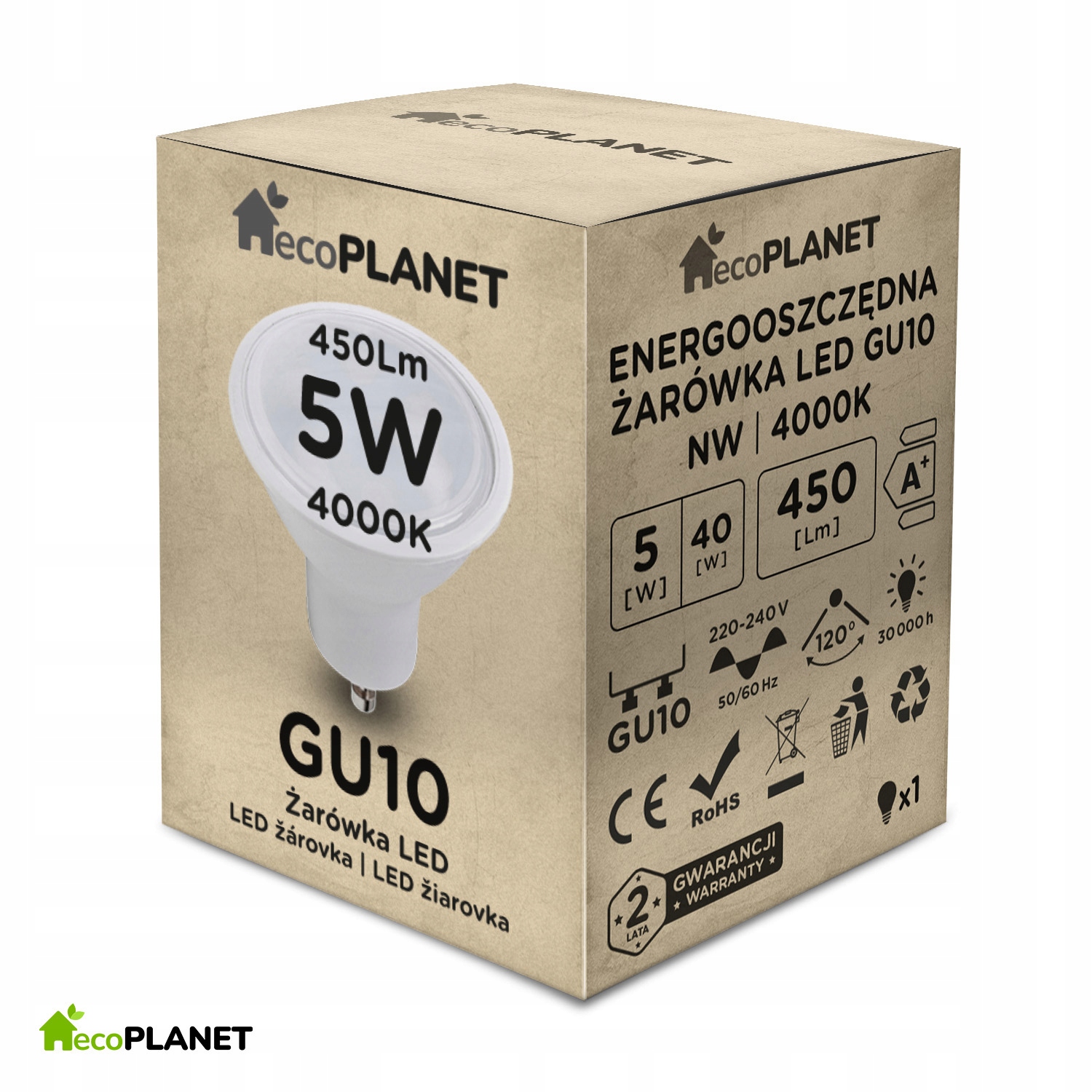 

Żarówka Led GU10 5W barwy do wyboru ecoPLANET