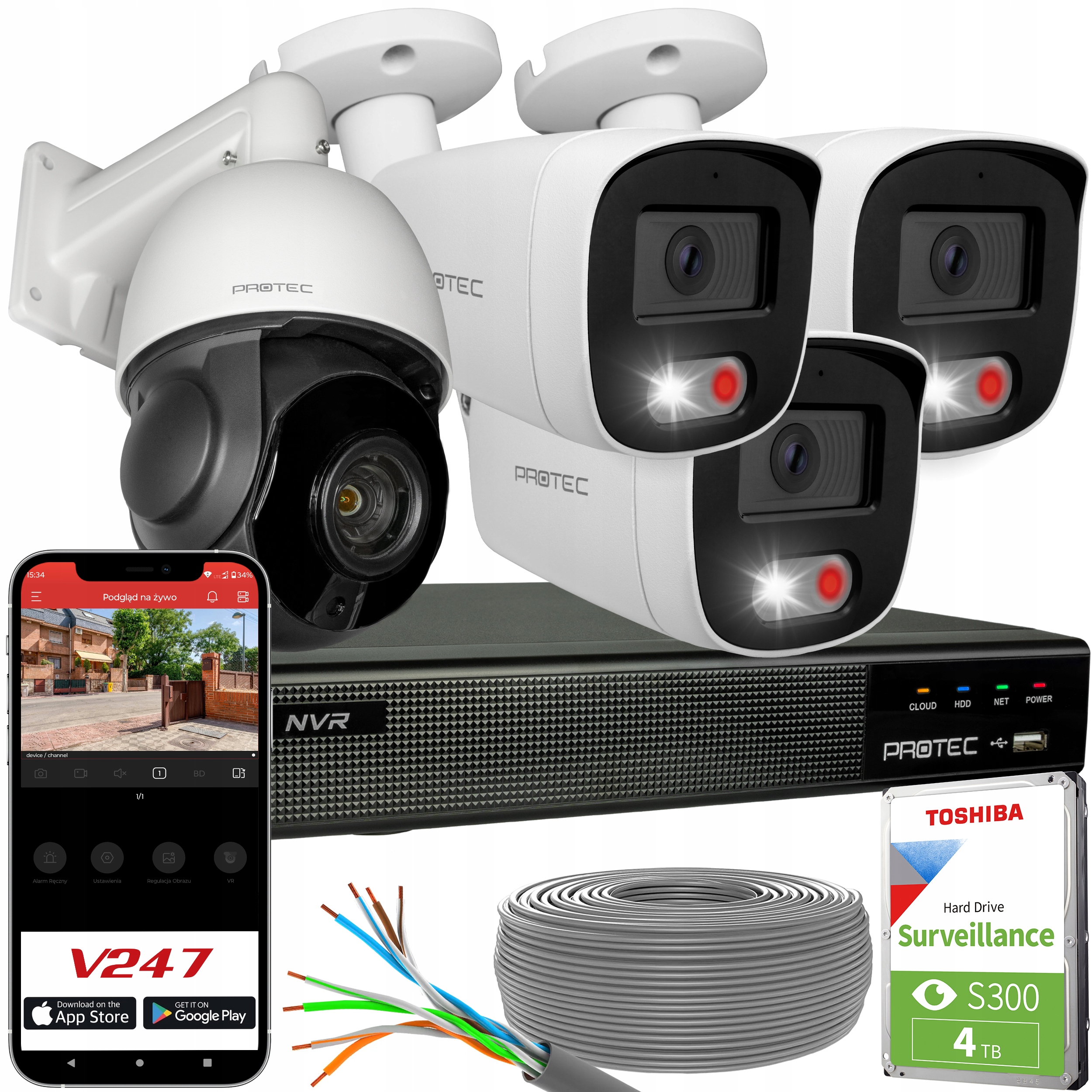 Sada monitorování PoE 3x kamera 4K 8Mpx tubusová 1x Ptz 5Mpx Hdd 4TB