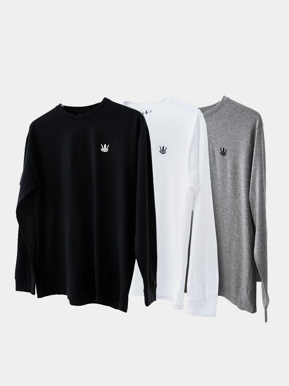 Sada 3 triček s dlouhým rukávem Longsleeve Černá Šedá Bílá Jigga M