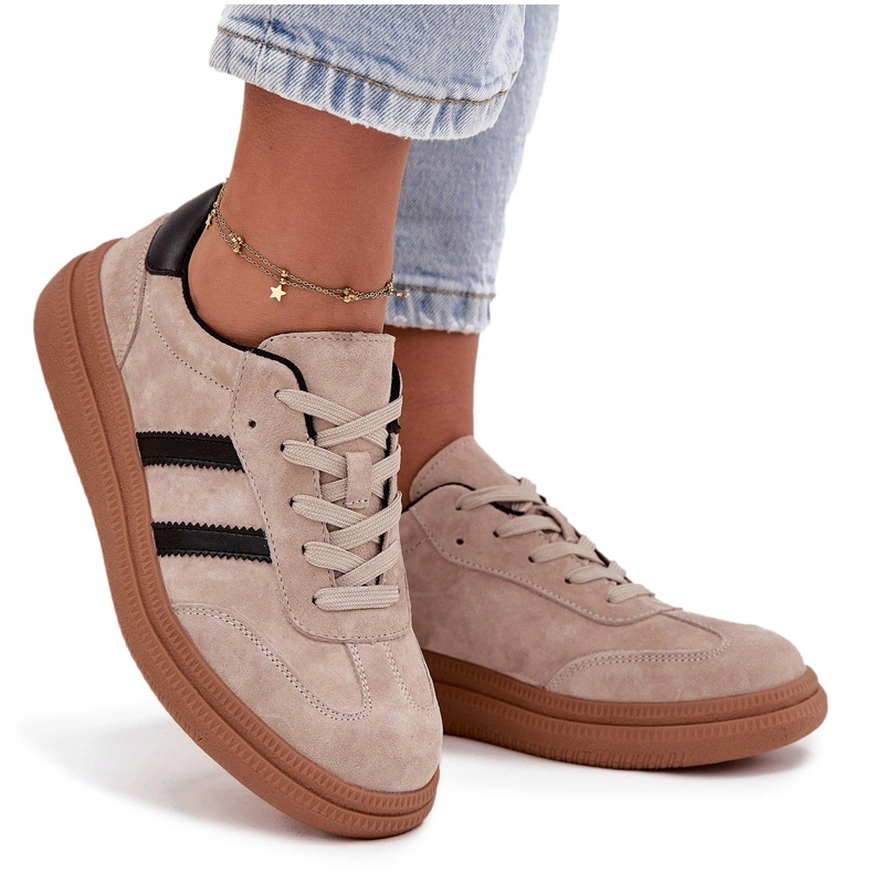 Dámské Semišové Tenisky Na Platformě, Nízké Šněrovací, Béžové 37