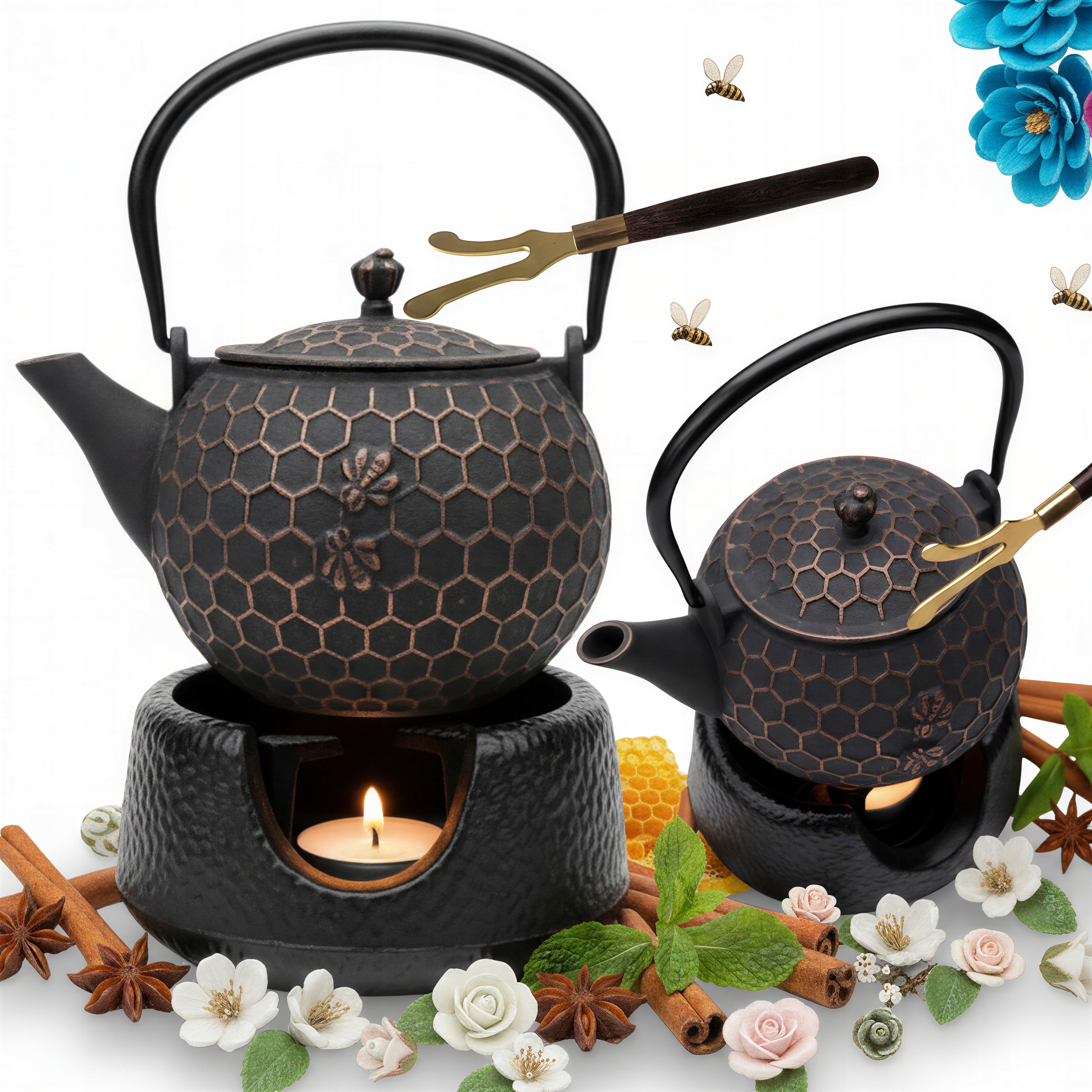 Liatinová Kanvica Čajník Včielka 1,8L Na Čaj Ohrievač Vidlička