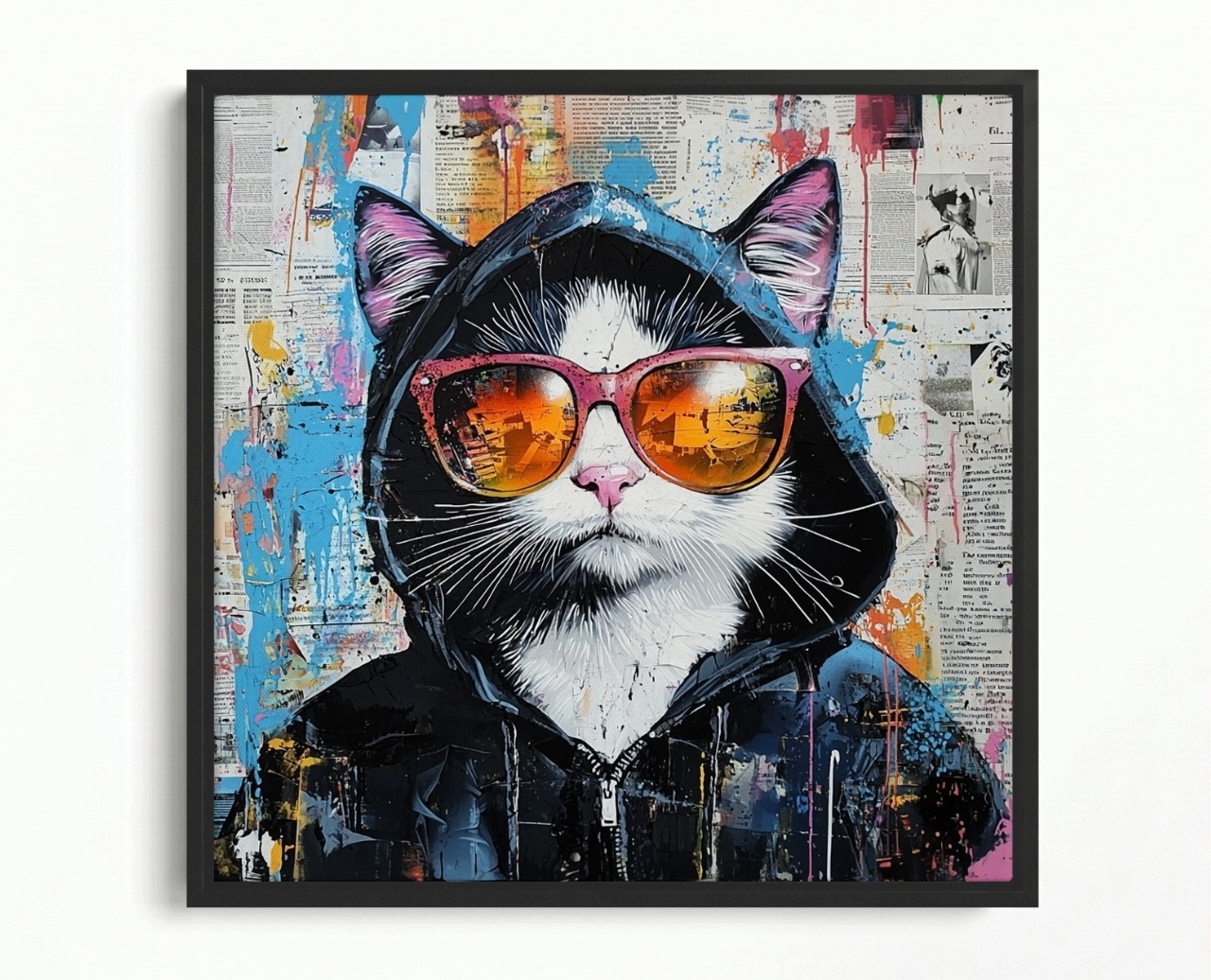 Obraz Rám American Box Graffiti Street Art Urban Grunge Portrét Kočka 80x80