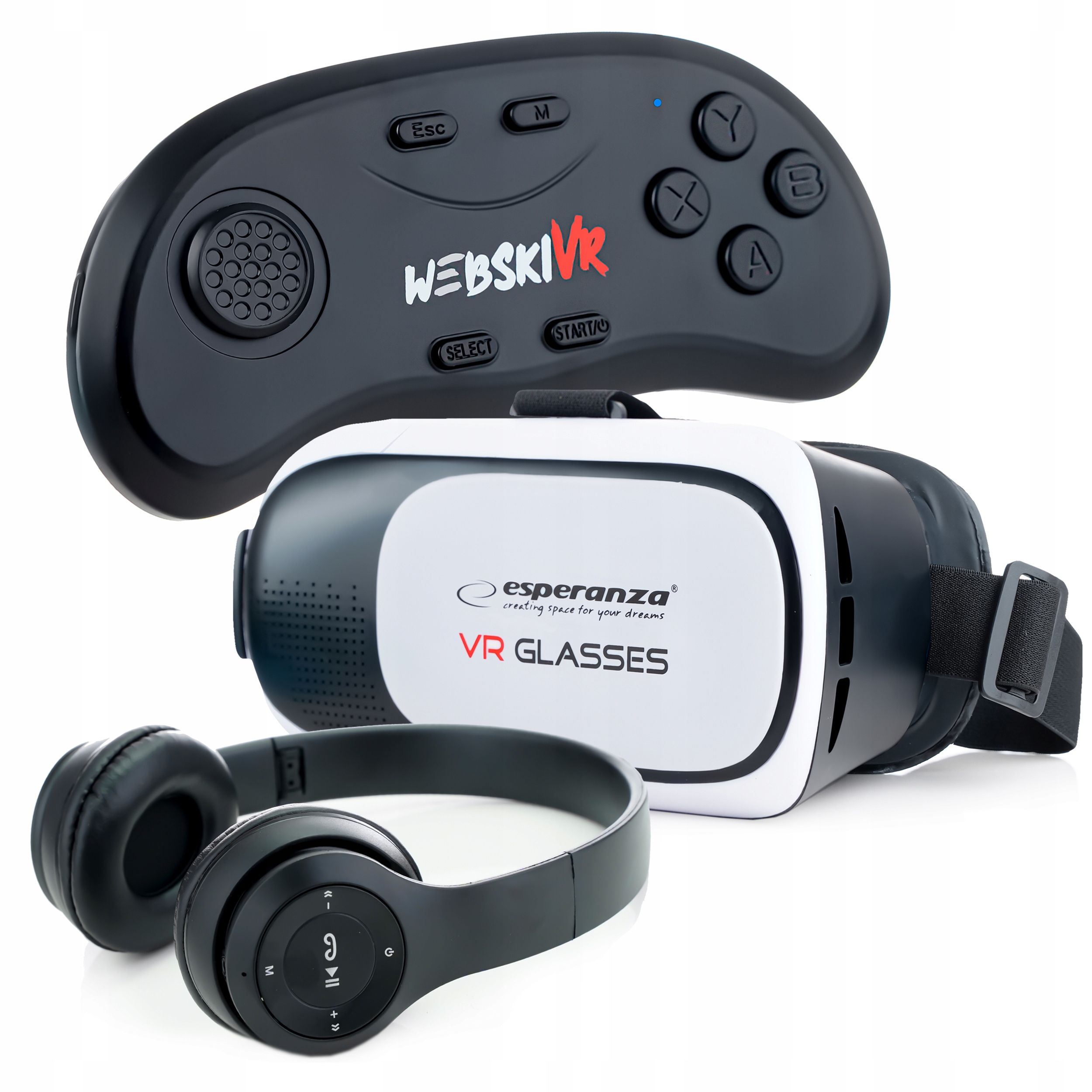 GOGLE OKULARY 3D VR 360 DO TELEFONU Z KONTROLEREM BLUETOOTH ZESTAW DO GIER