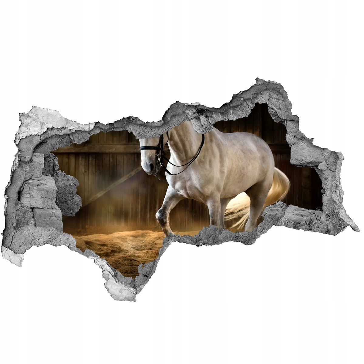

Dziura 3d fototapeta na ścianę Biały koń w stajni