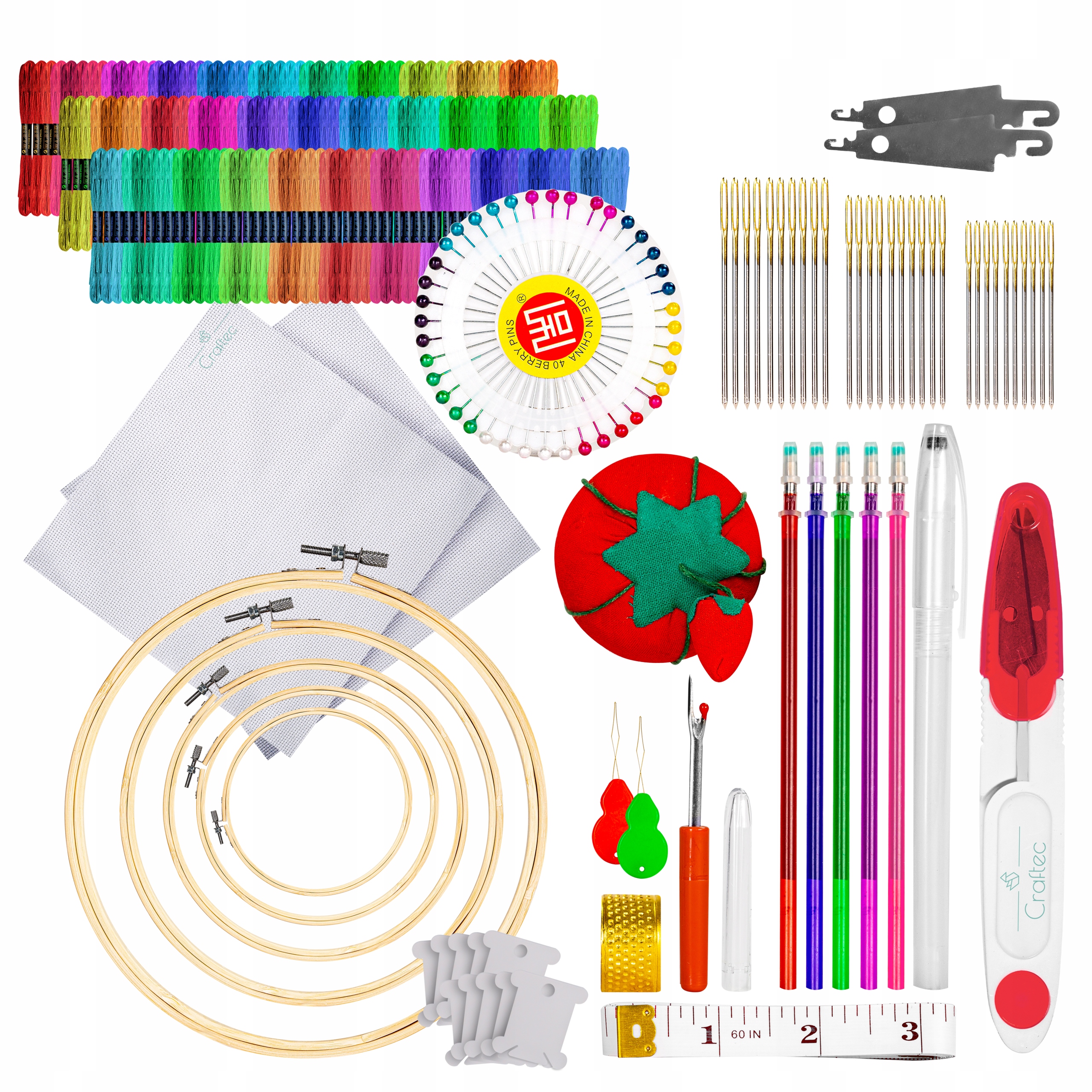 Sada na vyšívání muliny tamborky jehly vyšívací nitě pouzdro Diy