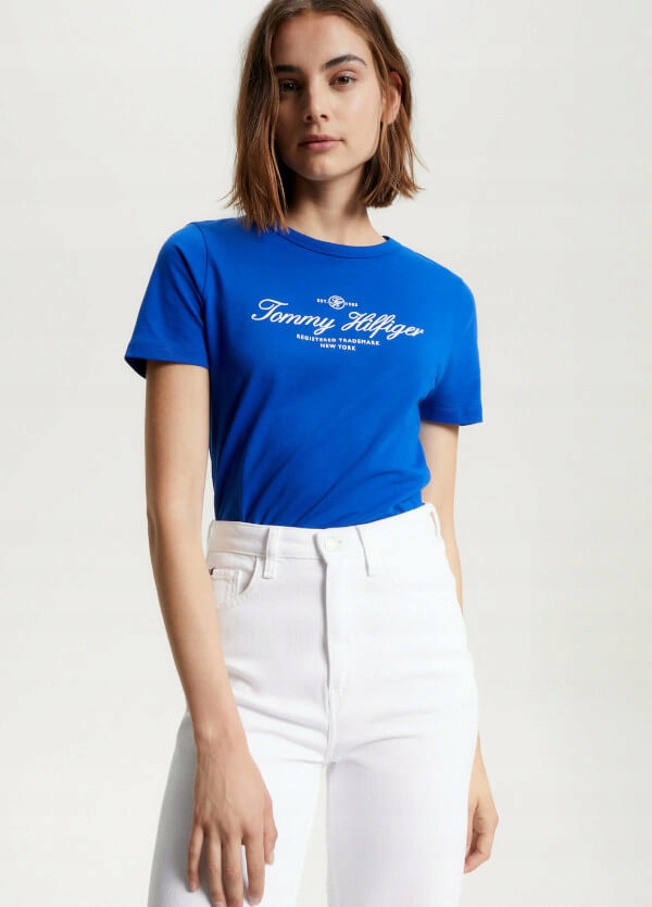 Tommy Hilfiger dámské tričko slim signature ultra modré L