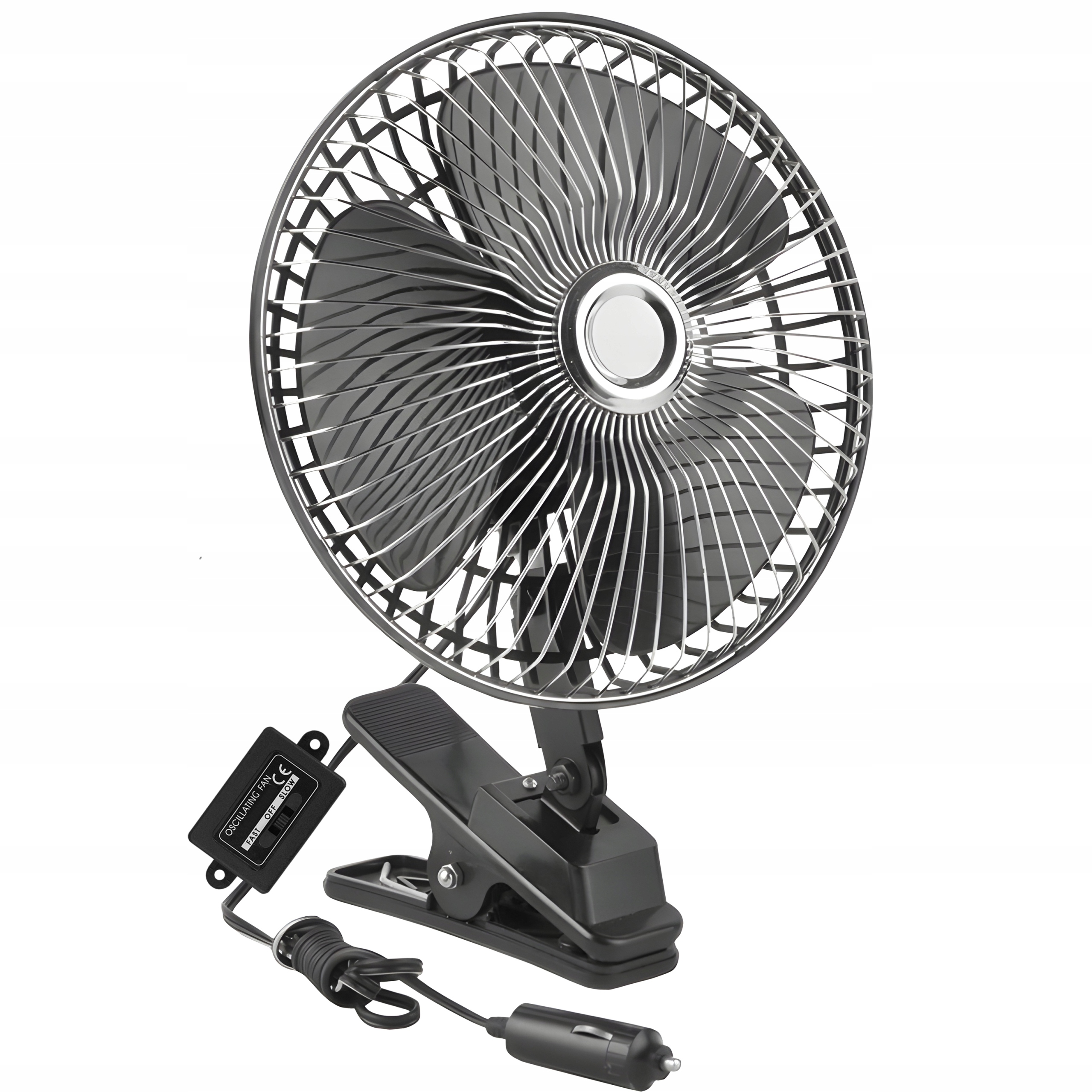 DUŻY WIATRAK WENTYLATOR SAMOCHODOWY OBROTOWY REGULOWANY OSCYLACJA 12V i 24V Producent LTC