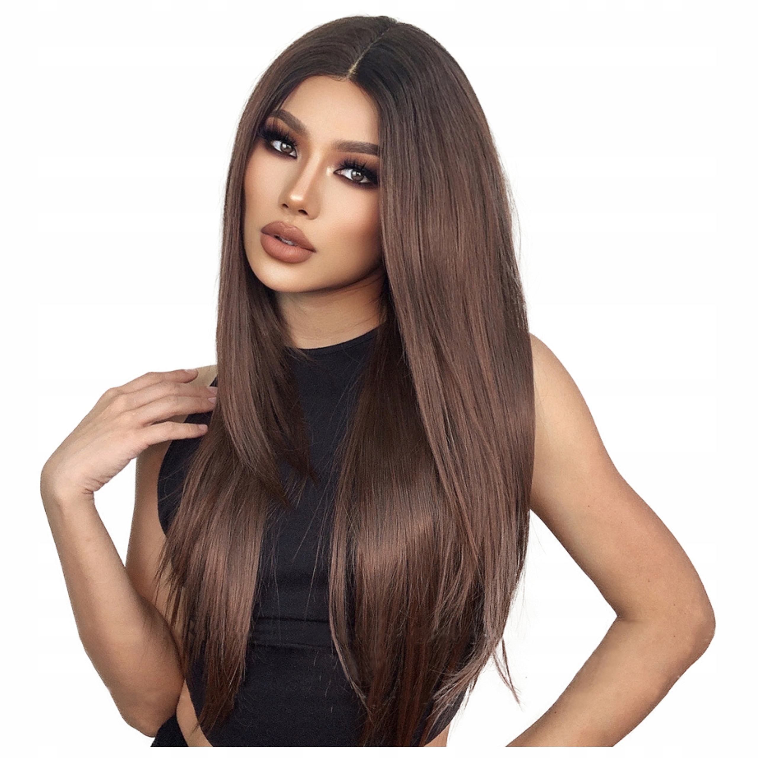 Peruka damska brąz proste Długie włosy brązowe Lace Front jak Naturalna