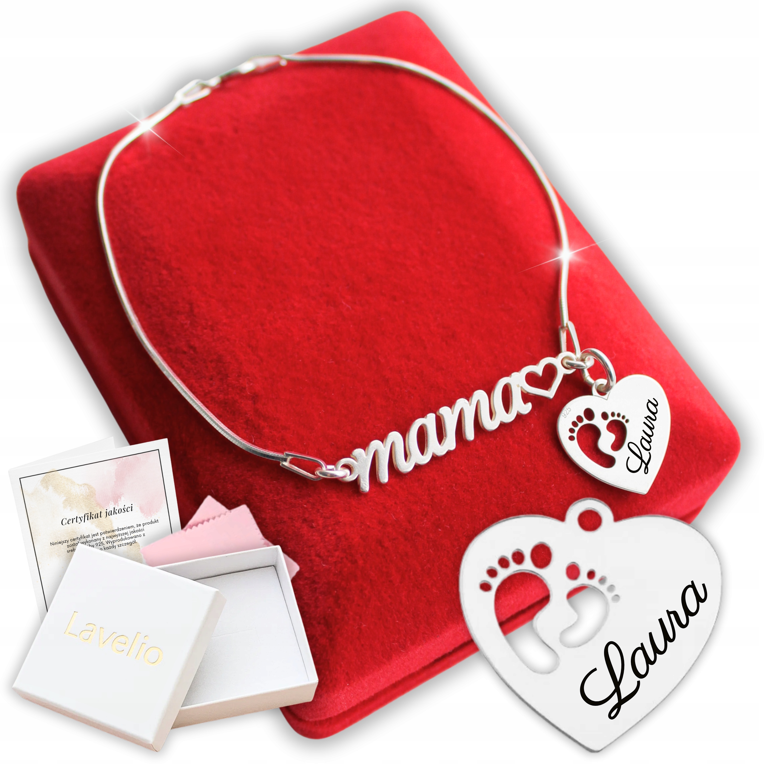 Stříbrný náramek na nohy Gravírování pro maminku a jménem dítěte, Dárek 925