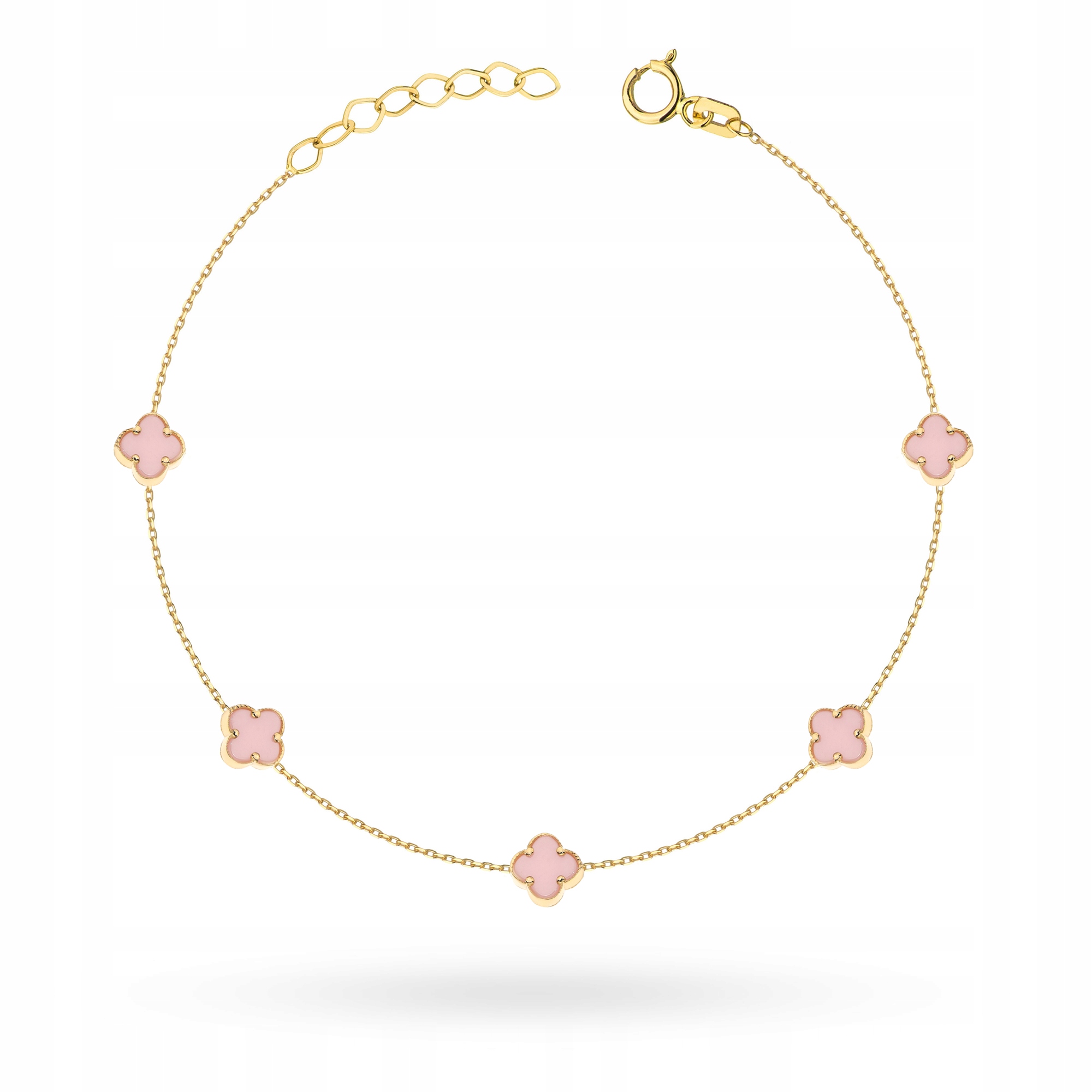 Zlatý Náramek Dámský pr. 585 Růžové jetelky pro štěstí 14k