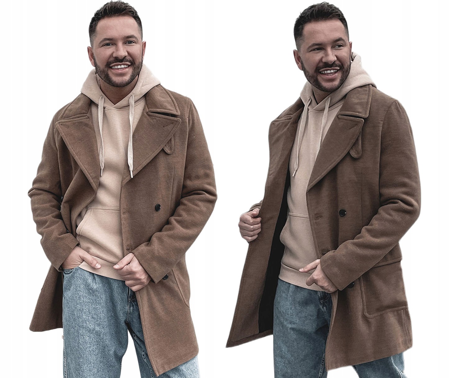 Pánský dvouřadý zimní camel kabát Denley Pierangelo velikost XL