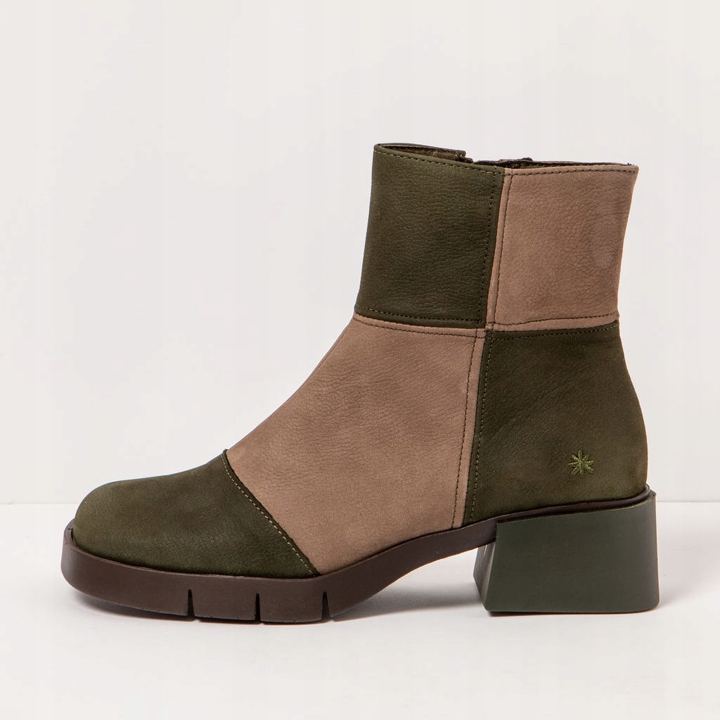 Art Dámské Kotníkové Boty Zeleno Béžové Kožené Na Podpatku 37 6DA