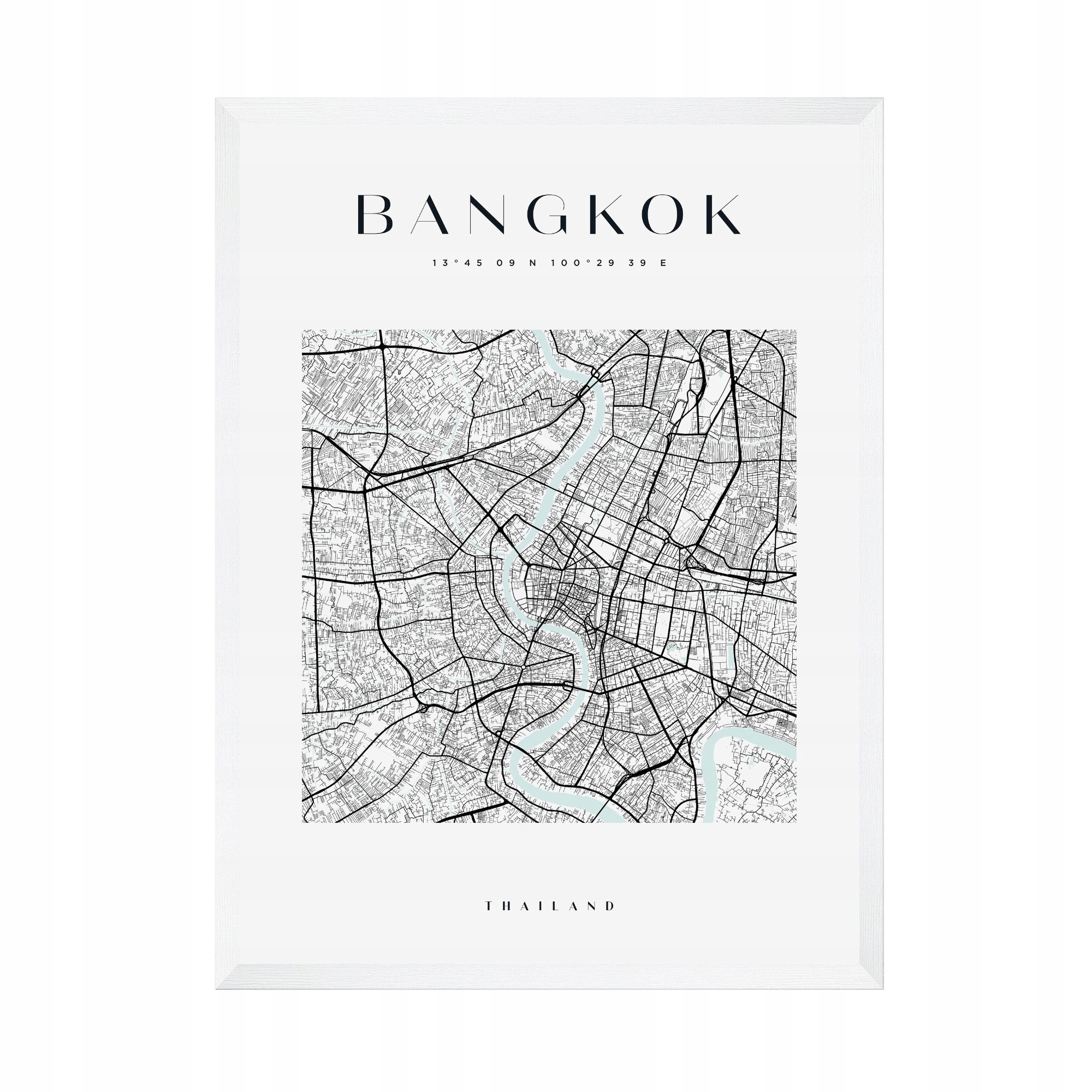 Plakat Mapa miasta Bangkok Azja Tajlandia kwadrat 30X40 cm + ramka biała