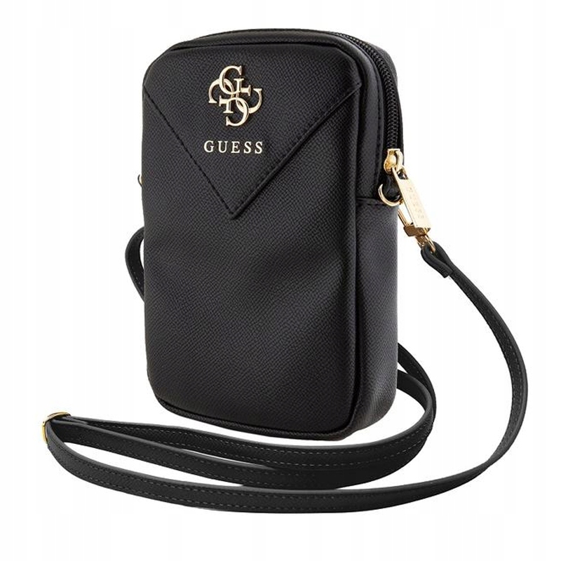 Guess Zip Triangle 4G pouzdro – taška na telefon černá s páskem