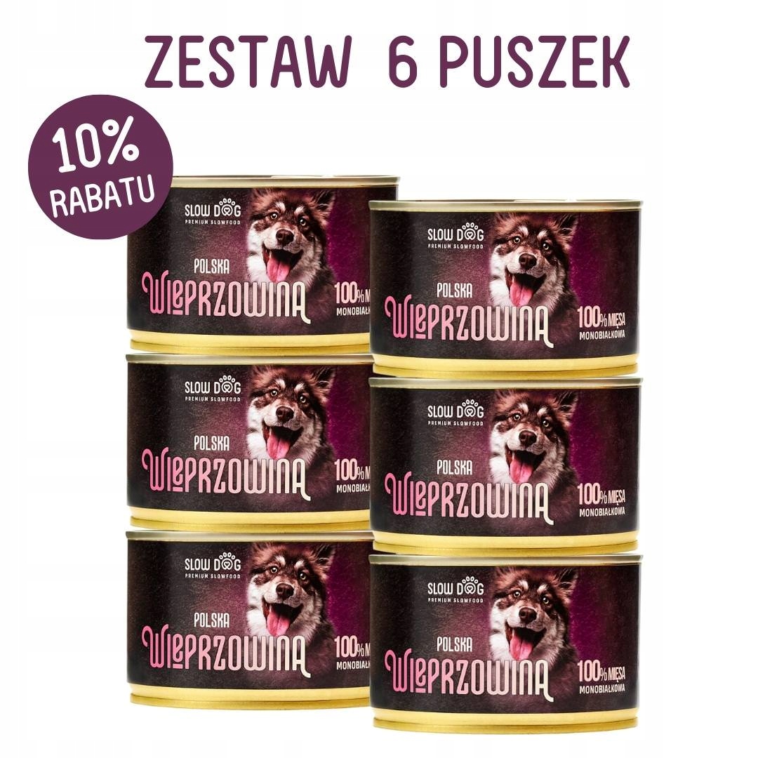 Vlhké krmivo Slow Dog Polské vepřové maso – 100 % masa – 6x410 g Dárek