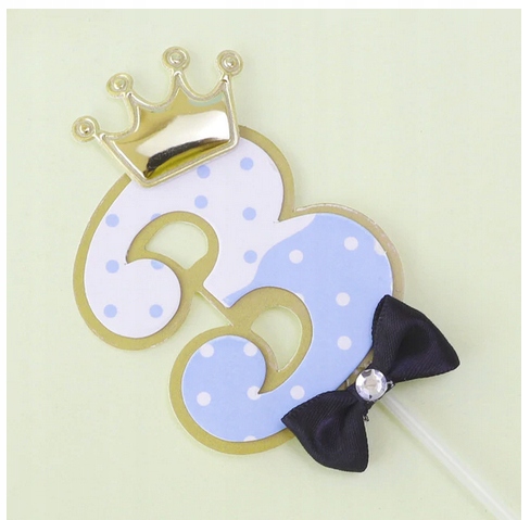 Topper urodzinowy na 3 urodziny niebieski złoty