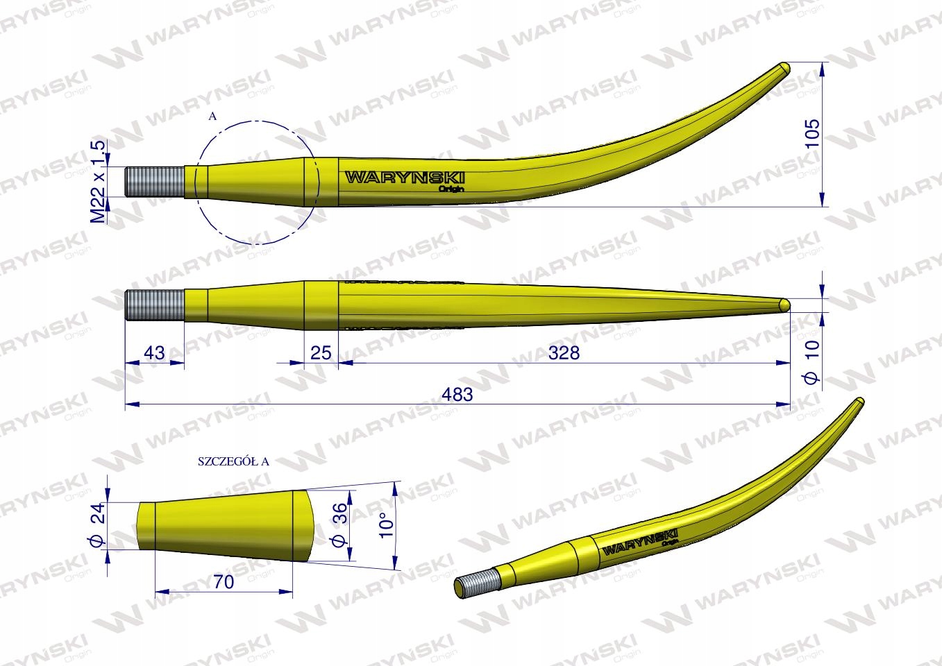 Ząb wygięty zamykający 480mm + tuleja WARYŃSKI Producent części Waryński