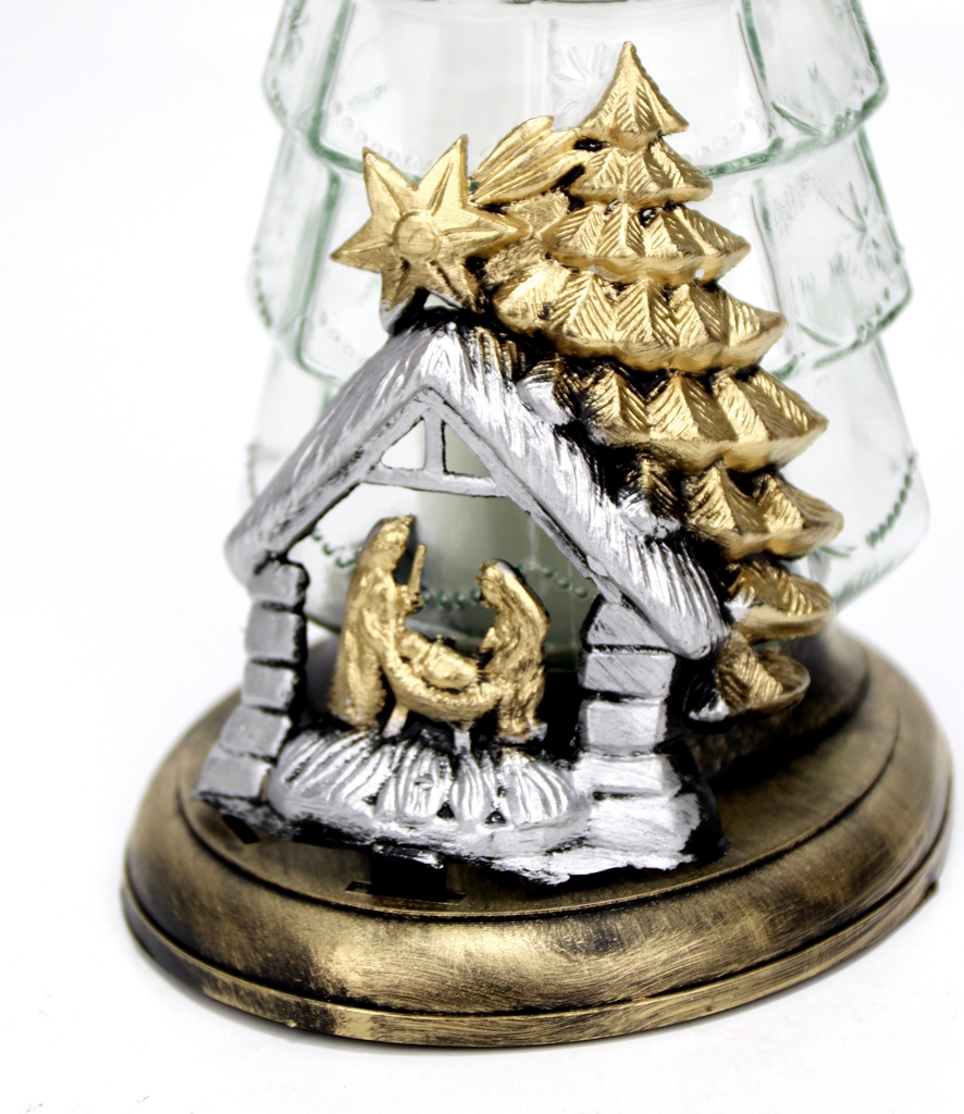 ZNICZ CHOINKA przeźroczysta z apl. Szopki i Św. Rodziny, Wkład 30h Typ parafinowy