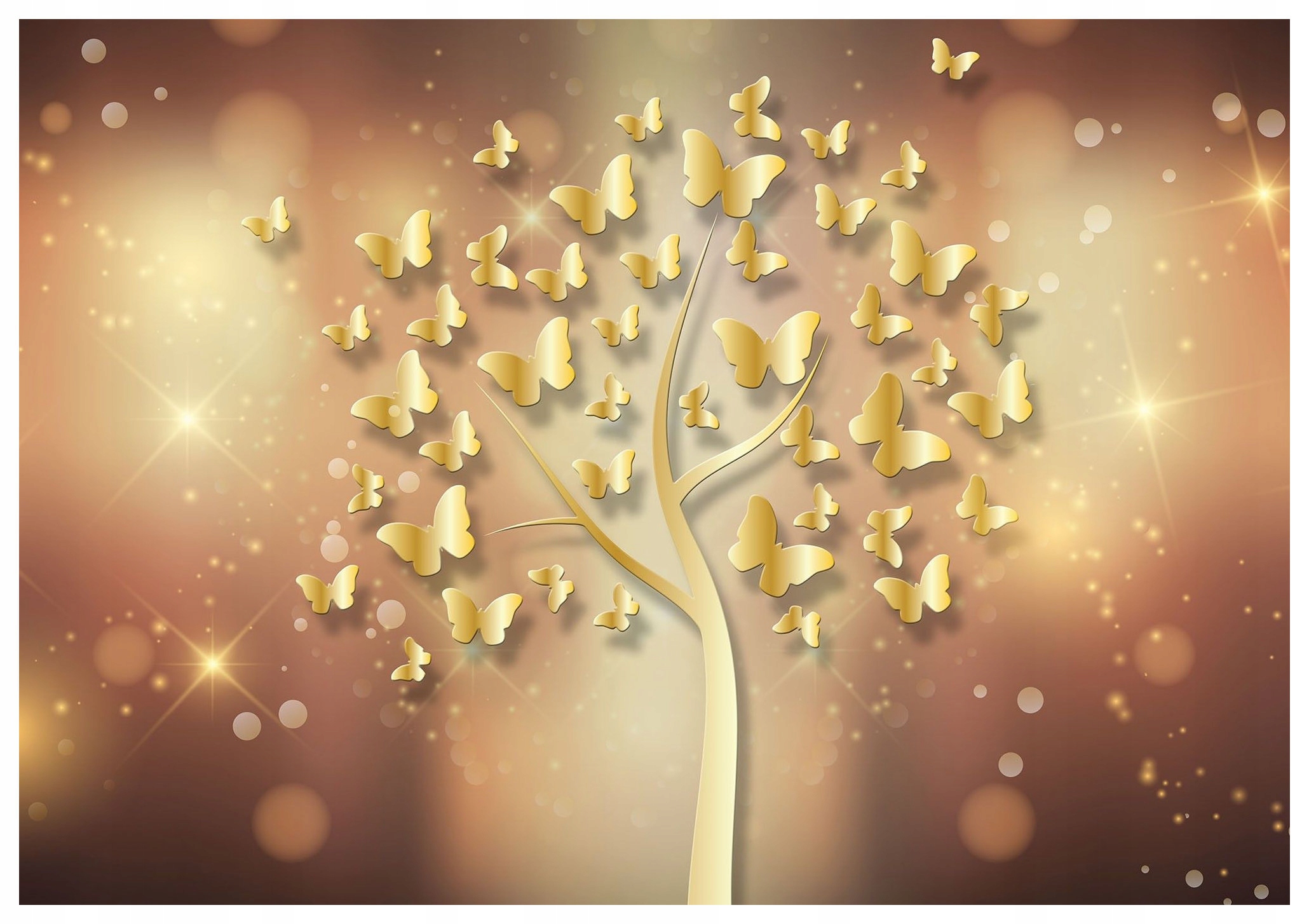 Vliesová fototapeta Zlatý strom Motýli Elegantní vzor 416x254 lepidlo