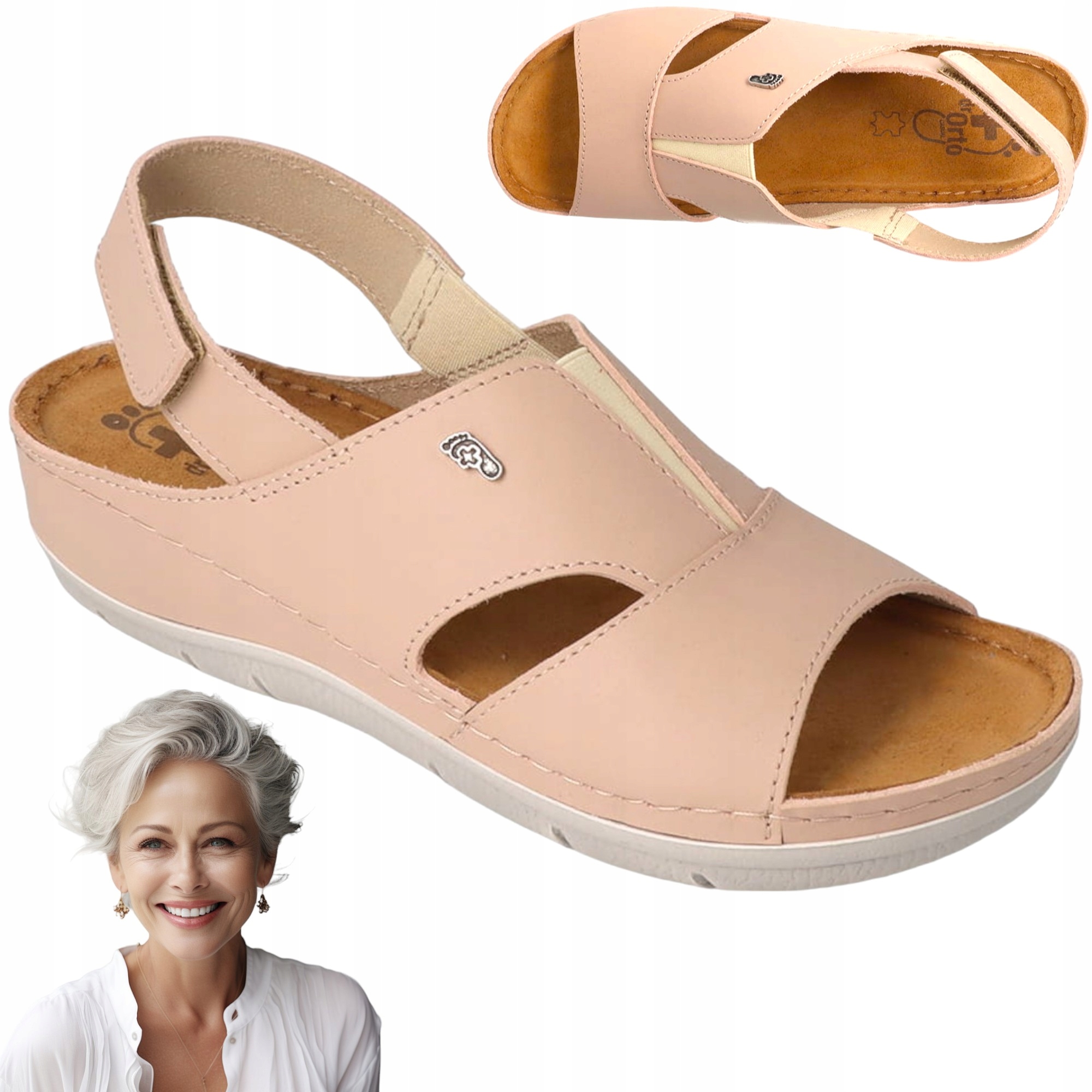 Dámské kožené ortopedické sandály Na Suchý Zip Dr Orto Zdravotní béžové 37