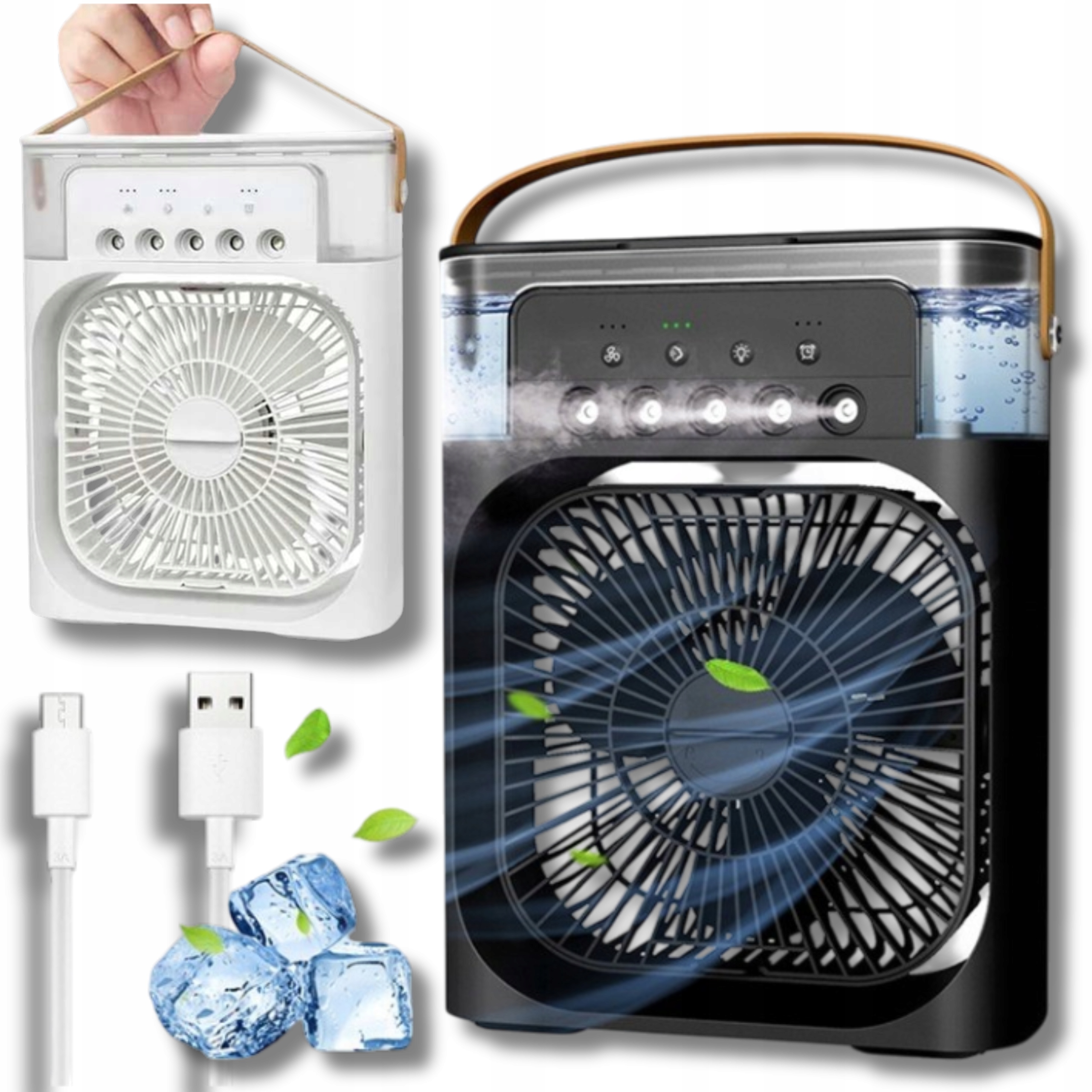 PRZENOŚNY WENTYLATOR CHŁODZĄCY 3W1 WIATRAK NAWILŻACZ POWIETRZA LAMPA LED