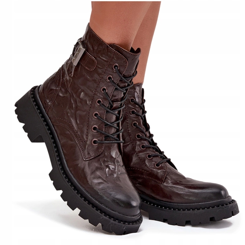 Dámské Kotníkové Boty Z Přírodní Kůže S Efektem Vrčení Artiker 57C1007 Hnědé 37