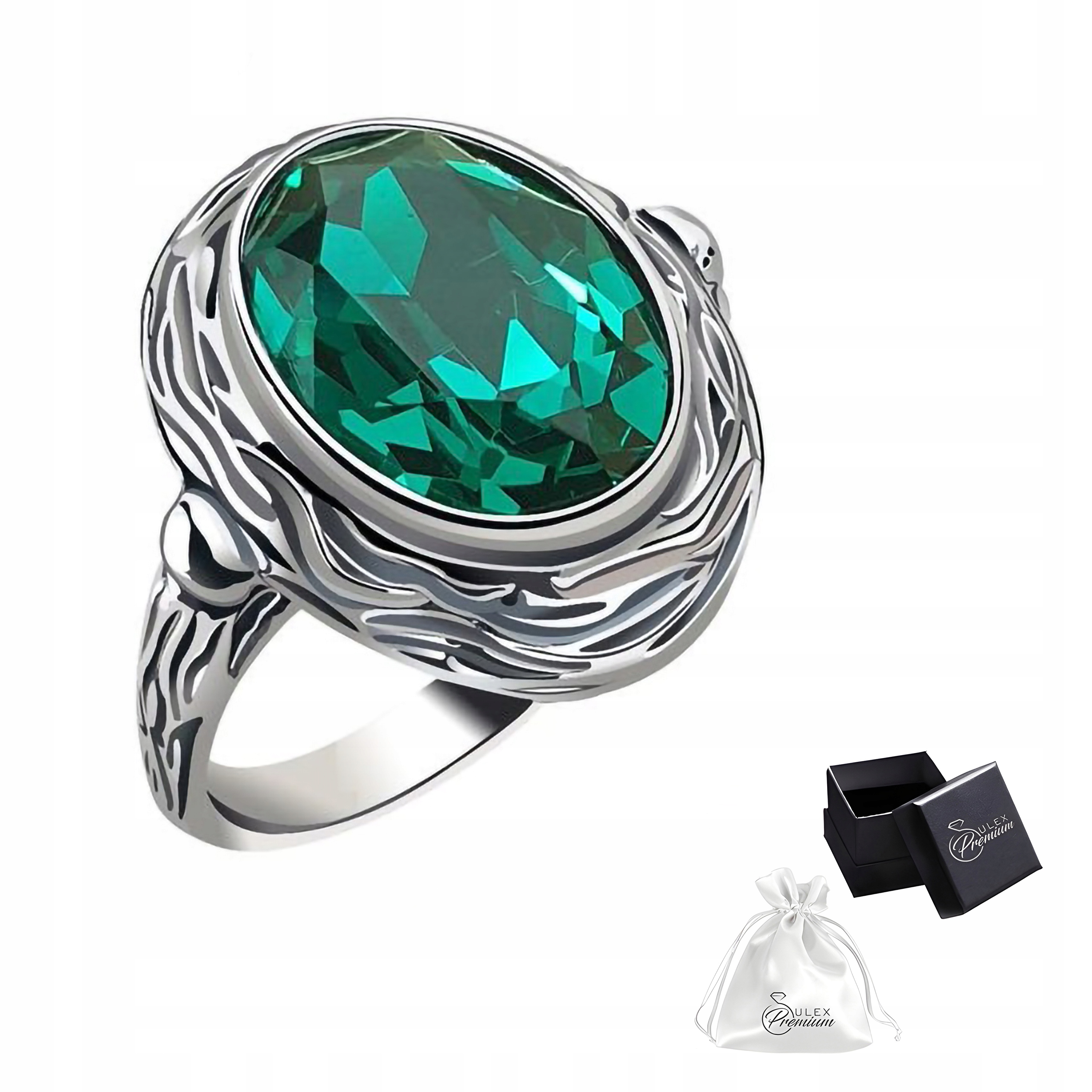 Prstýnek stříbro 925 Vintage styl Zelený Křišťál Emerald vel. 22