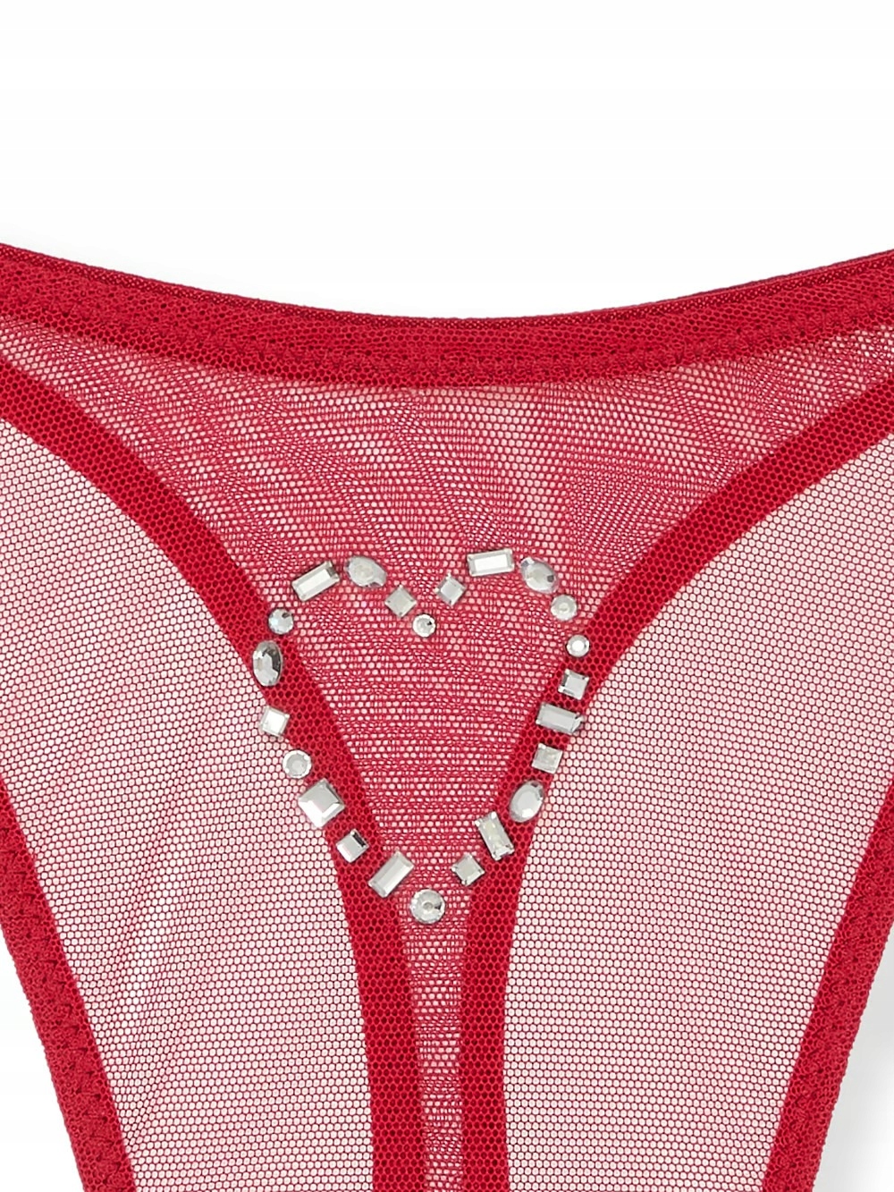 Valentýnské Tanga s zirkony Victoria's Secret červené Xs