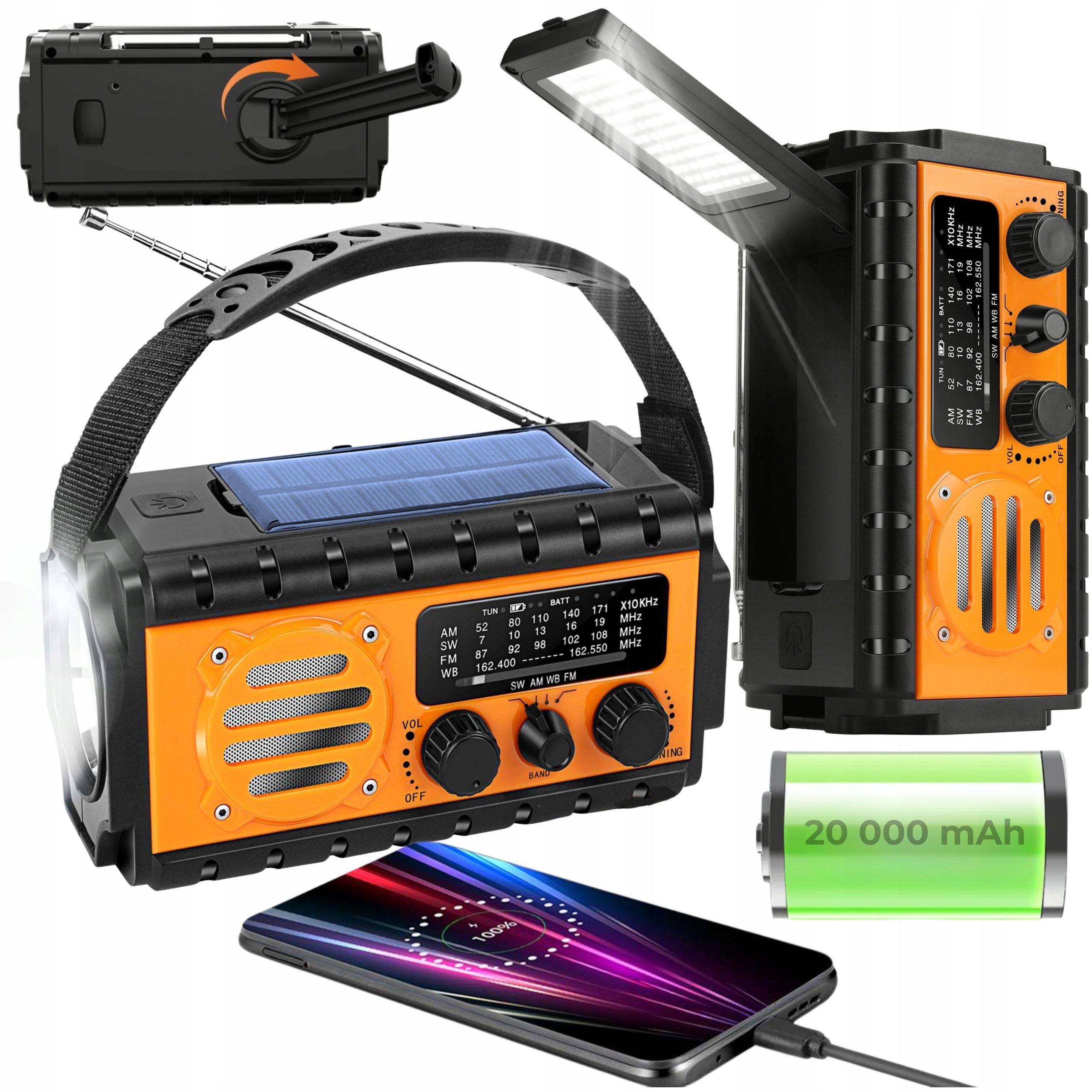 Przenośne radio solarne z powerbankiem 20000mAh