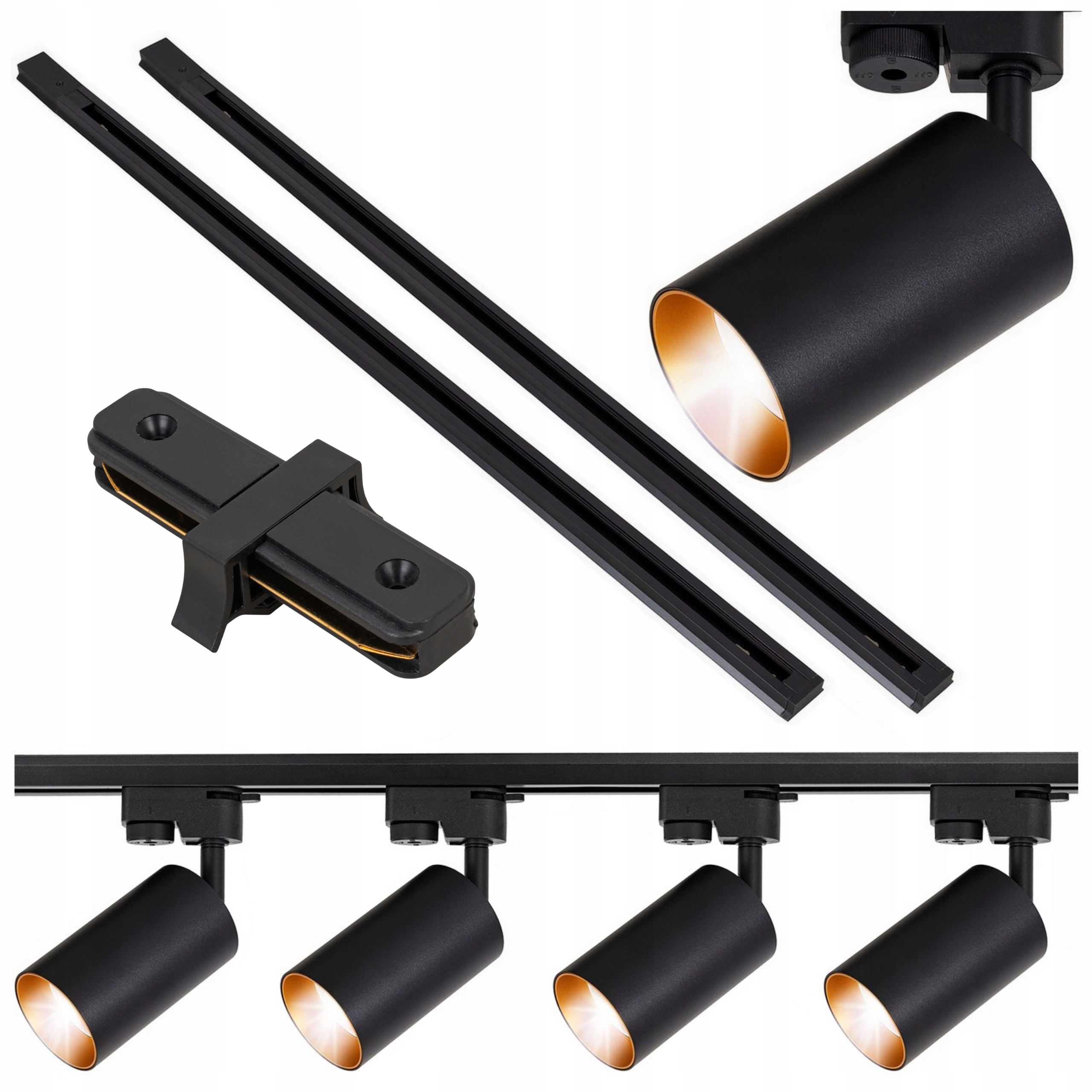 Sada kolejnicového osvětlení 4x lampa GU10 lišta 2x1 m Černá zlatá Led Lišta