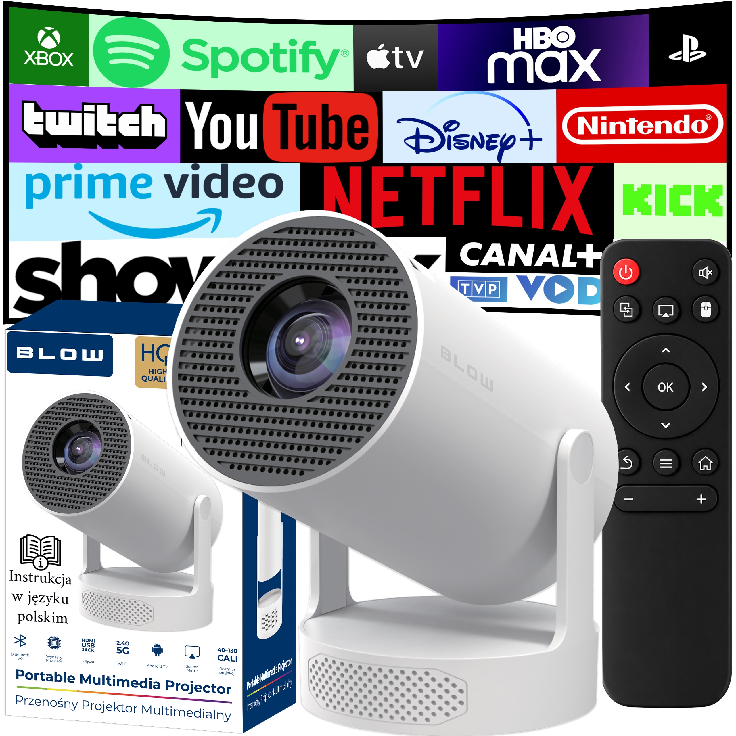 Přenosný Otočný Projektor Android Smart Tv Wifi Full Hd Reproduktor