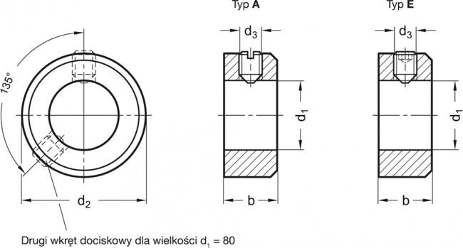 PIERŚCIEŃ OSADCZY ZACISKOWY TULEJKA WKRĘT 75mm Marka Elesa+Ganter