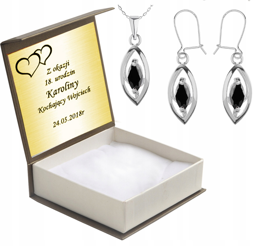 

Komplet Biżuterii Z Czarnymi Cyrkoniami +grawer