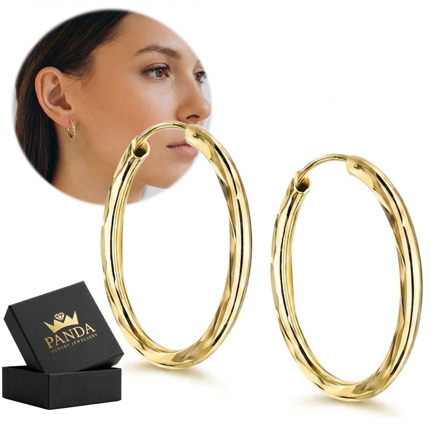 Zlaté Kruhové Náušnice Ryzost 585 Diamantované superlehké kroužky 22 mm Dárek